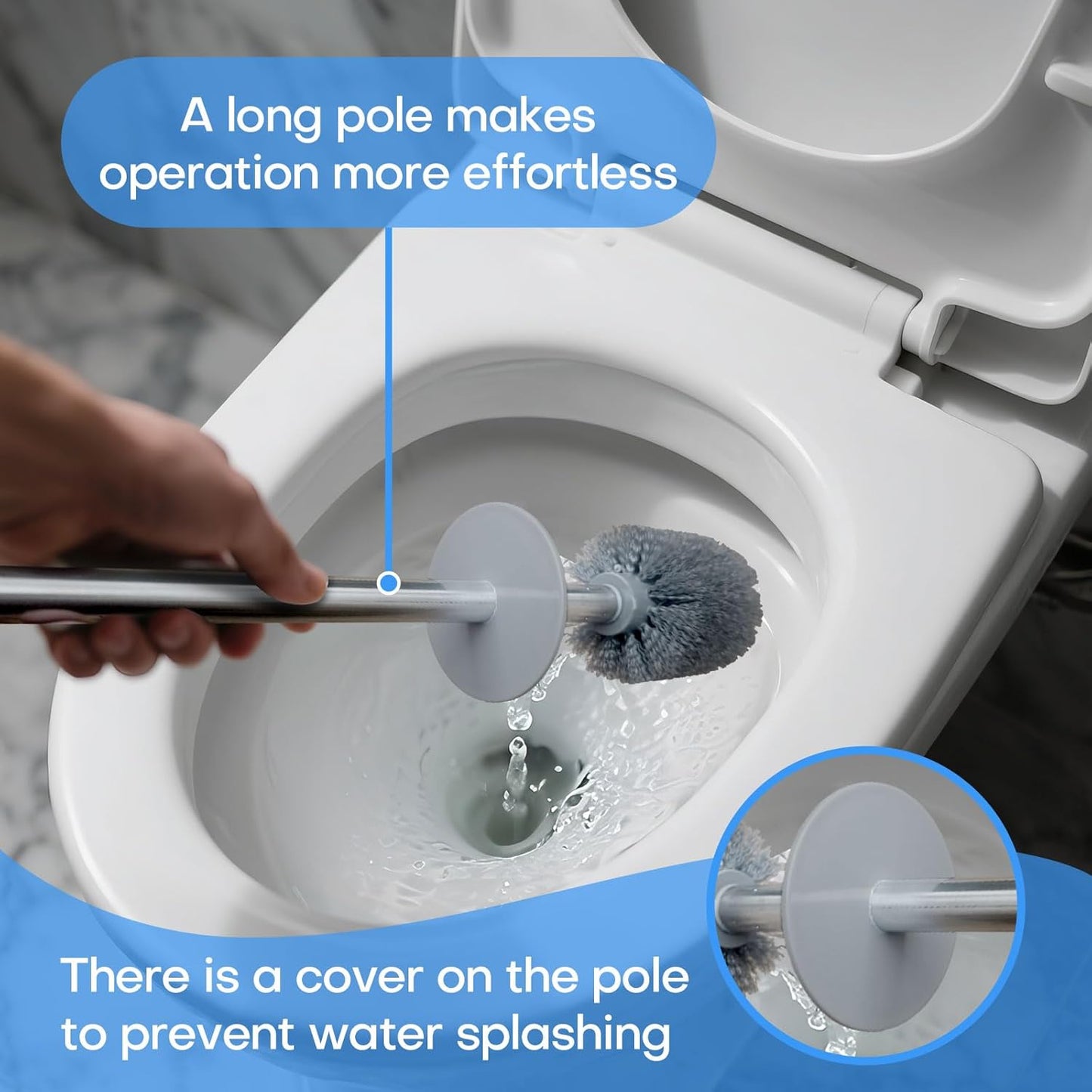 Marble Colored Toilet Brush and Holder Set,Stainless Steel Long Handle and Marble Colored Base for Bathroom Deep Cleaning，Space Saving for Storage，Drip-Proof，White