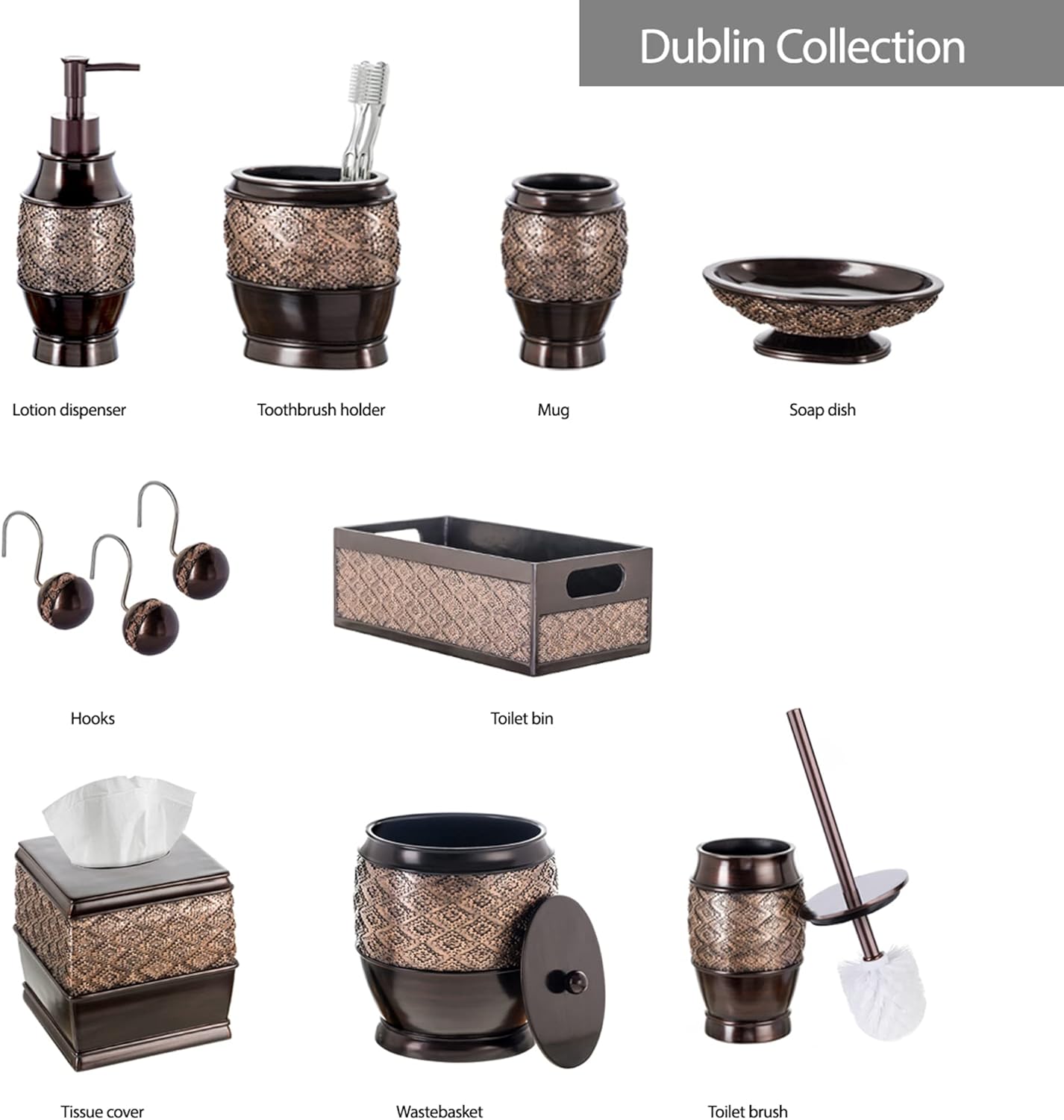 Creative Scents Dublin Brown Toilet Brush Set - Toilet Bowl Cleaner Brush and Holder - Decorative Toilet Bowl Scrubber - Space Saving Designed Toilet Bowl Cleaner