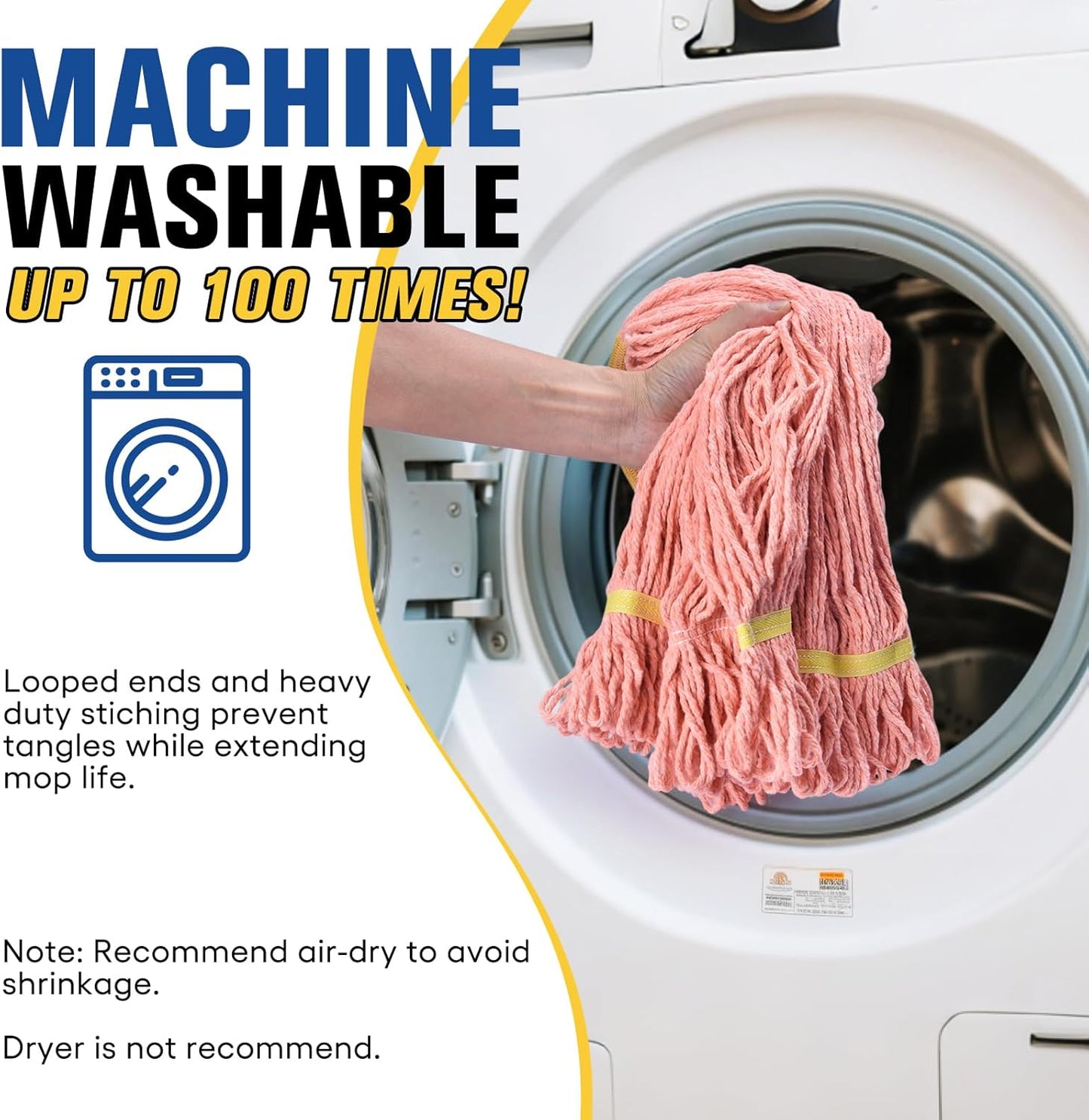 Matthew Cleaning Commercial Mop Head Replacement, 5 Inch Wide Headband, Looped End Cotton Blend String Wet Mops for Floor Cleaning, 18 oz Medium, 6-Pack Orange