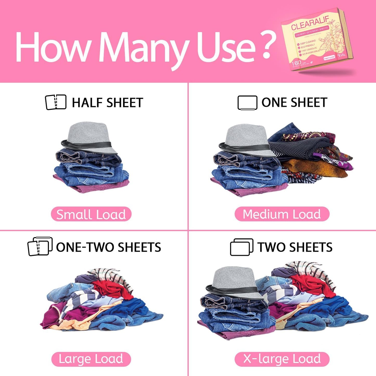 Laundry Detergent Sheets Up to 160 Loads, Fresh Flower - Great For Travel,Apartments, Dorms,CLEARALIF Laundry Detergent Strips Eco Friendly & Hypoallergenic - 80 Sheets