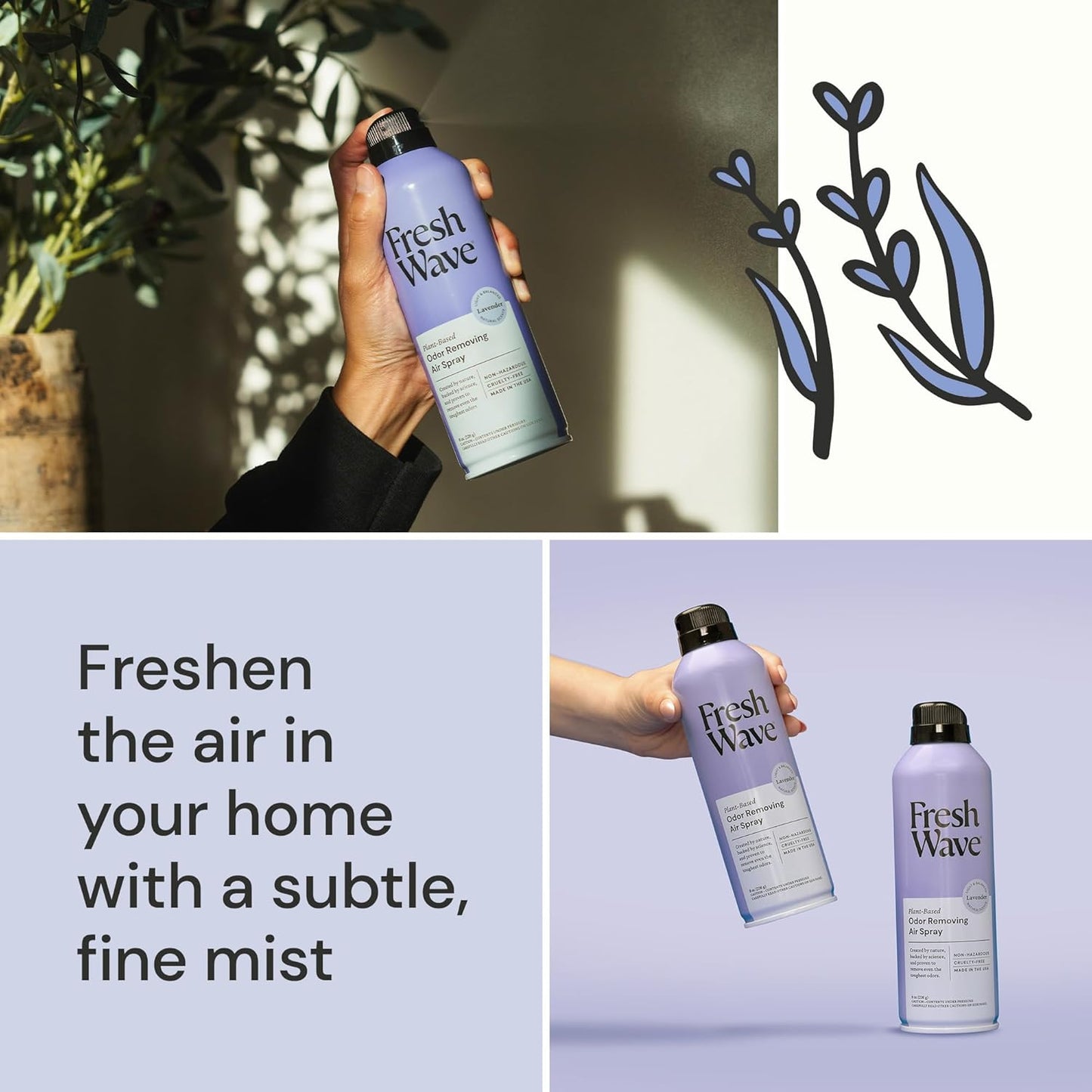 Fresh Wave Lavender Odor Eliminator Spray & Air Freshener, 8 oz. | Pack of 2 | Non-Aerosol, Fine Mist | Safer Odor Relief | Natural Plant-Based Odor Eliminator | For Furniture, Fabrics & Trash