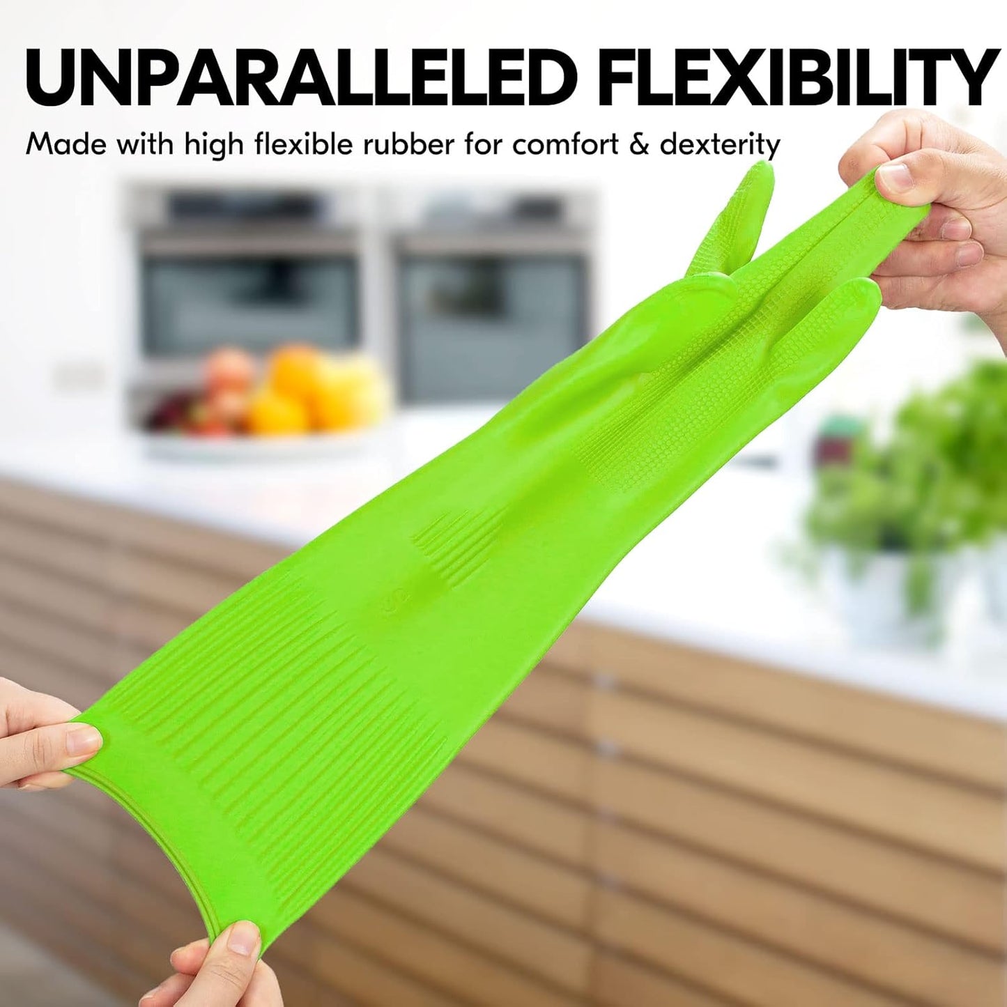 Vgo... 1-Pair Dishwashing Gloves, Reusable Household Gloves, Kitchen Gloves, Long Sleeve, Thick Latex, Cleaning, Washing, Working, Painting, Gardening, Pet Care (Size M,Green, RB2143)