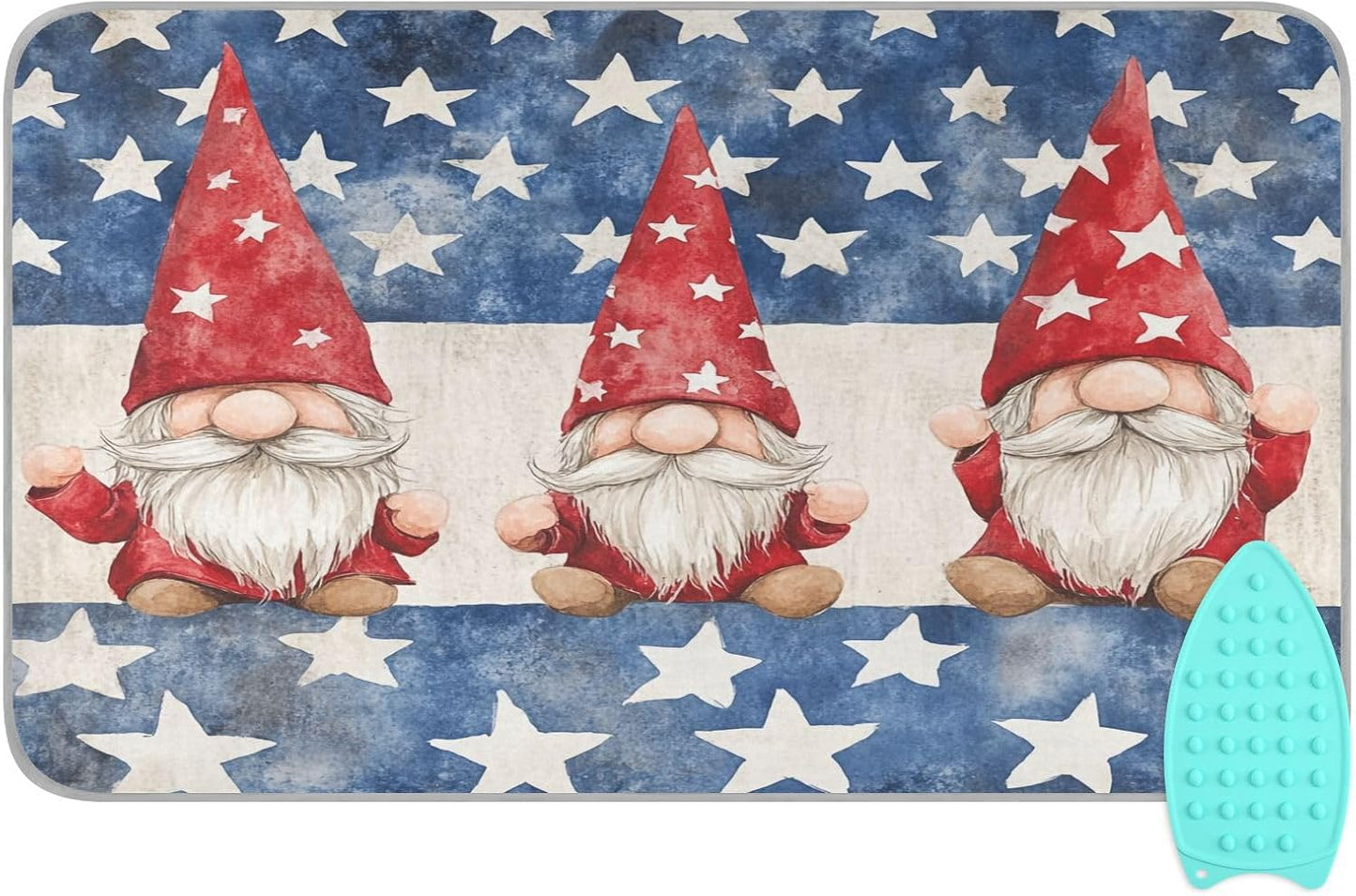 Three July 4th Gnomes Stars Ironing Mat for Table top Portable Ironing Pad Blanket for Washer Dryer Countertop Travel