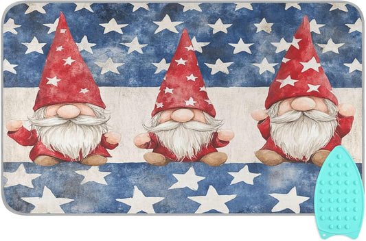 Three July 4th Gnomes Stars Ironing Mat for Table top Portable Ironing Pad Blanket for Washer Dryer Countertop Travel