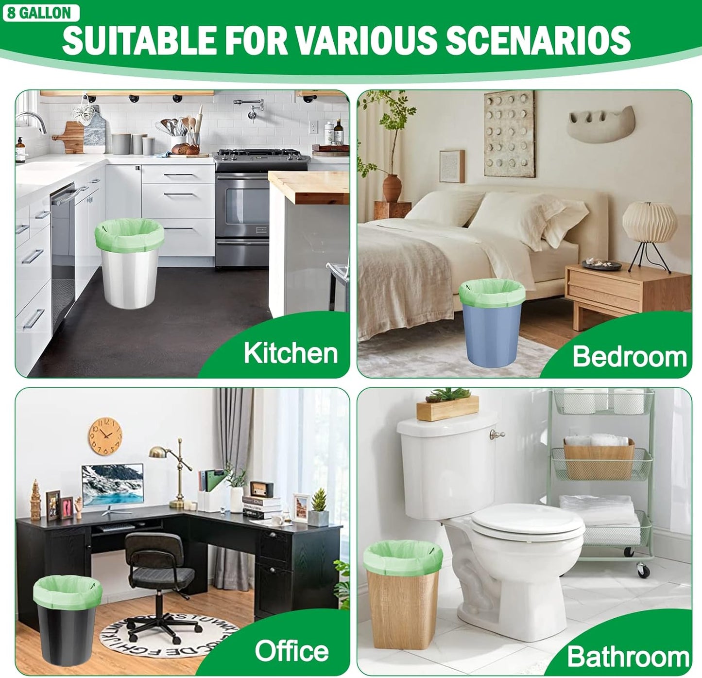 8 Gallon Compostable Trash Bags, 50 Count Drawstring Trash Bags Biodegradable, Heavy Duty Extra Thick Compost Bags, Kitchen Food Scrap Waste Bag, US BPI and OK Compost Home Certified