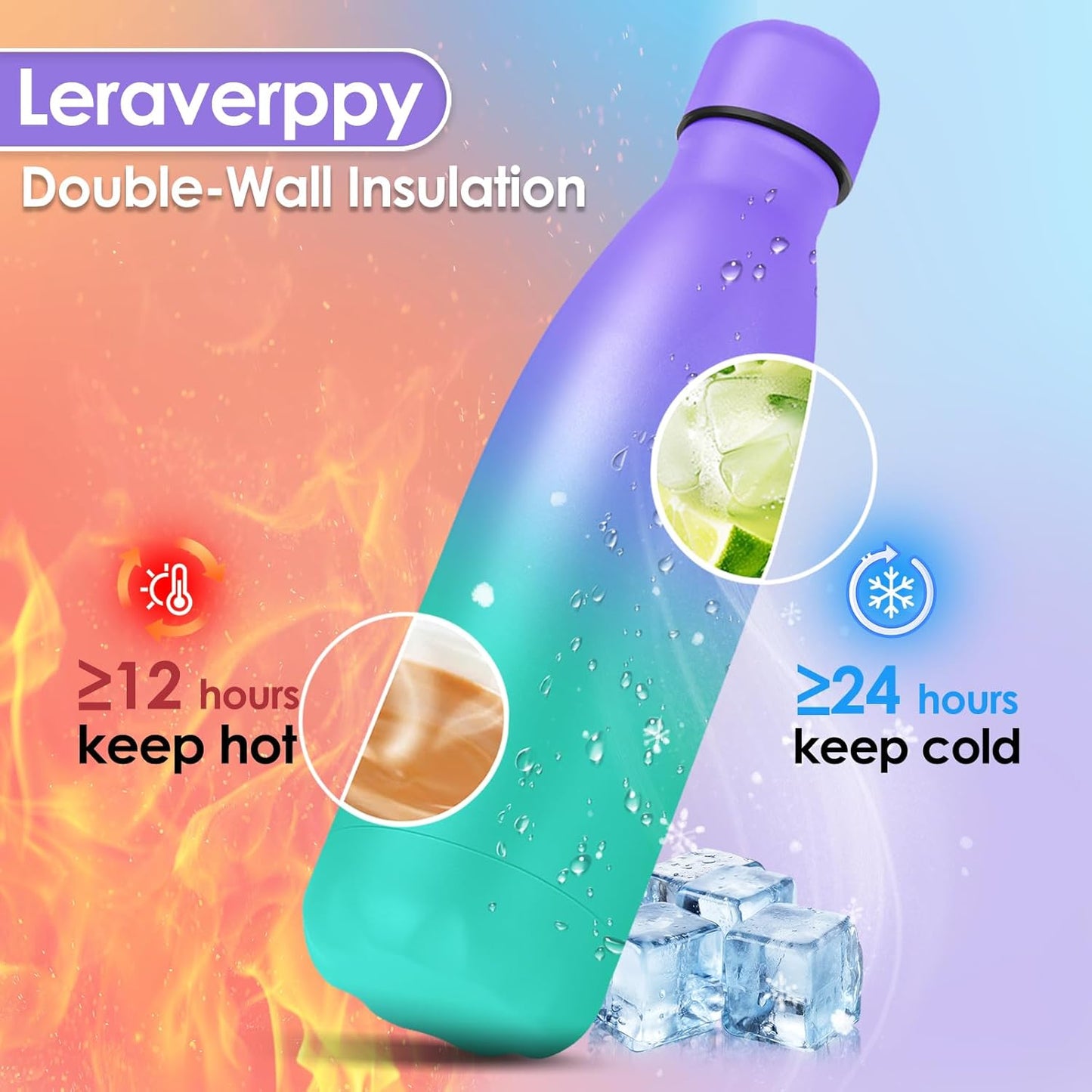 25oz Cola-Bottle Shaped Stainless Steel Leak-proof Water Bottle,Double Wall Vacuum Insulated Metal,Travel Mug For Sports Indoors & Outdoors,BPA-Free Kids Flasks,Purple Green(2 Pack)