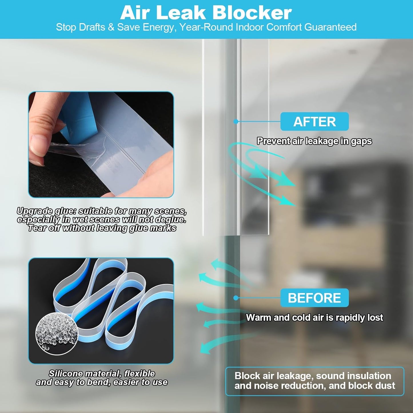 Weather Stripping Door Seal, Silicone Strip for Frame and Gaps Draft Stopper,Glass Shower Door Sweep, Clear, 20 Feet x 1 Inch