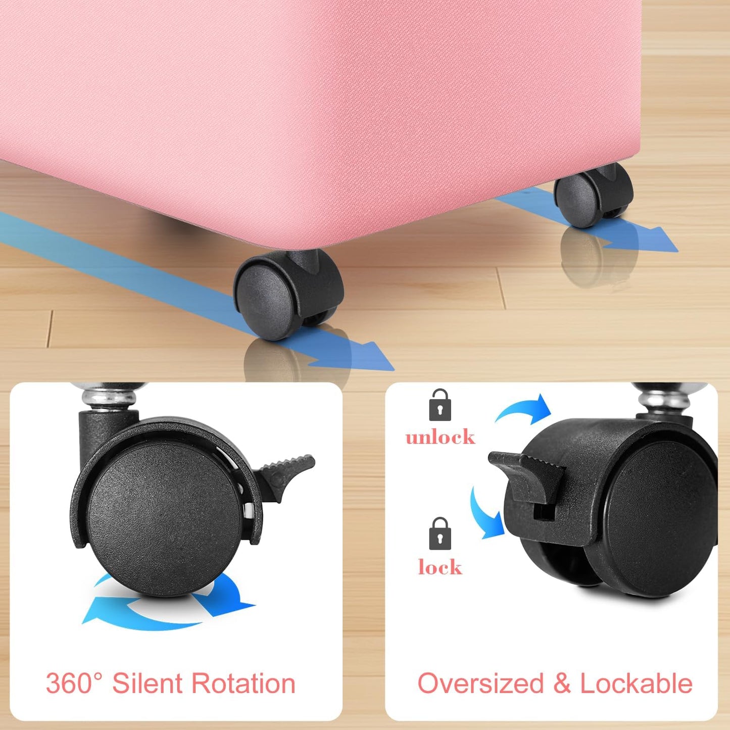 Laundry Hamper with Wheels,20 Gal (75L) Laundry Basket with lid Rolling Clothes Hamper Foldable Dirty Clothes Basket on wheels with Bamboo Frame and Bag for Bedroom, Dorm, Laundry Room-Pink