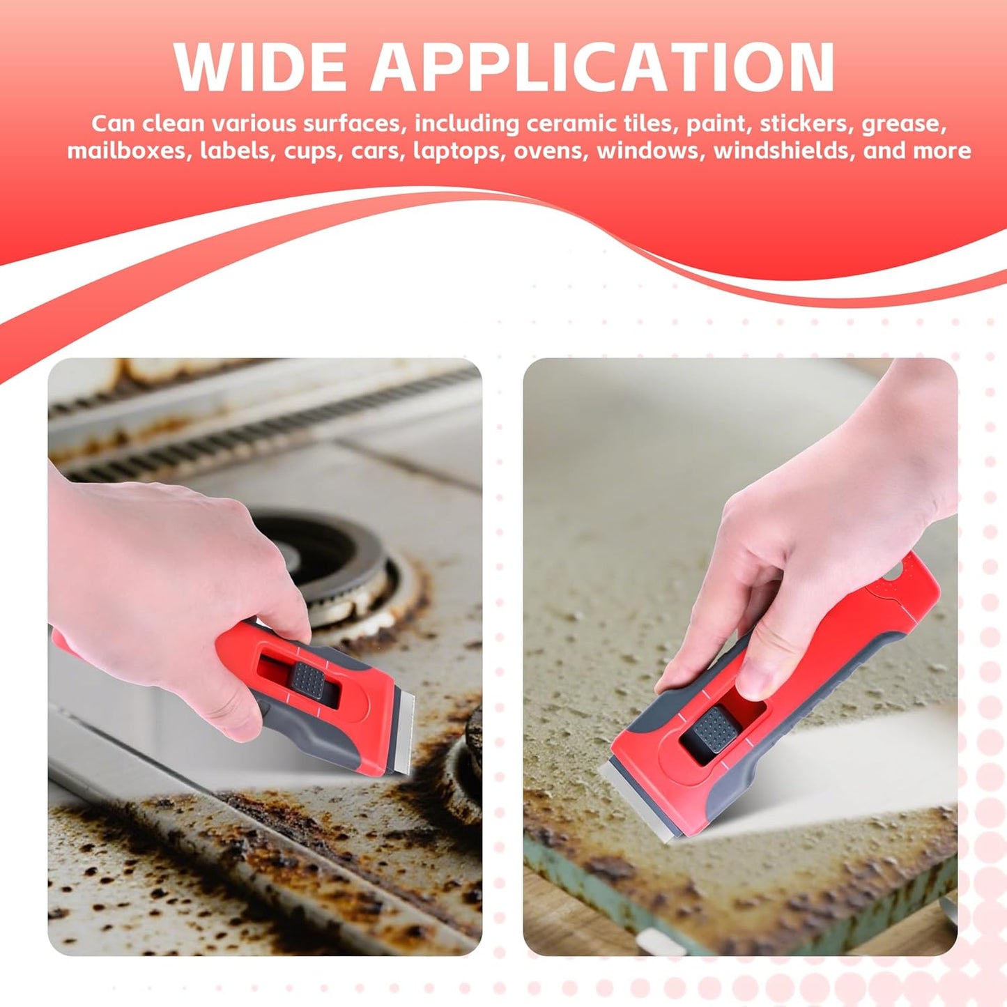 Upgraded Extractable & Magnetic Razor Blade Scraper Tool with 3PCS Plastic Razor Blade Scraper, Razor Scraper with 10 Extra Blades, Cleaning plastic Scraper Tool, sticker, Window, Glass Scraper