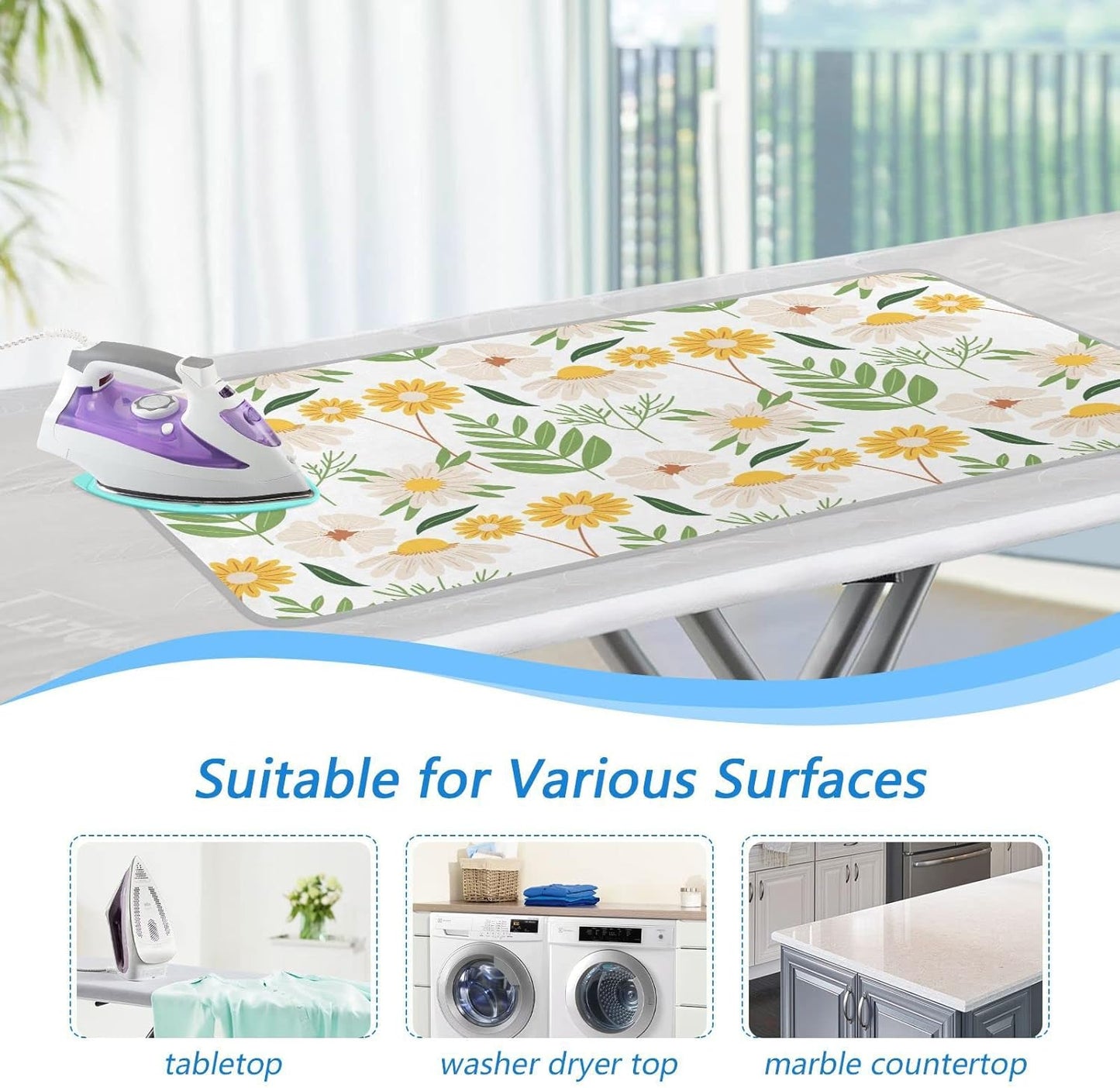 Ironing Mat Portable Ironing Pad Ironing Blanket for Table Top Heat Resistance Double-Side Using Travel Large 47.2 x 27.6 Inch Foldable Lightweight White Flower