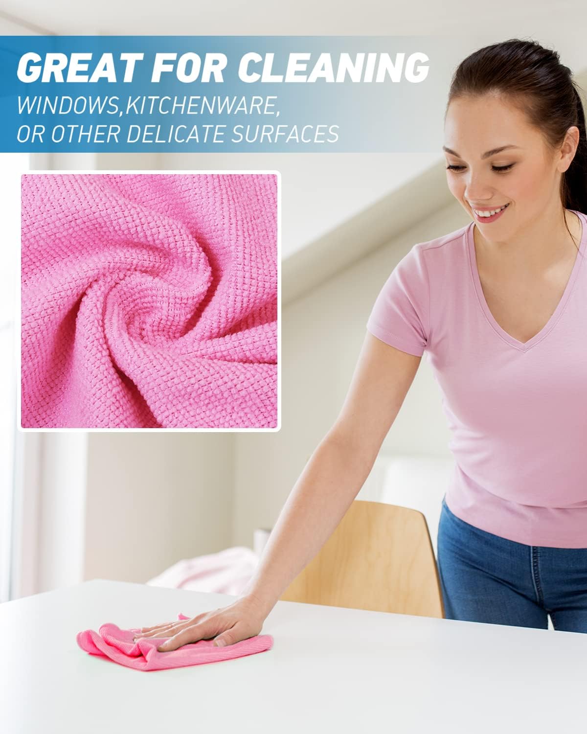 Microfiber Cleaning Cloth-24Pcs (13x13 inch) Ultra Soft Highly Absorbent Rags for Housekeeping-Machine Wash (HotPink)