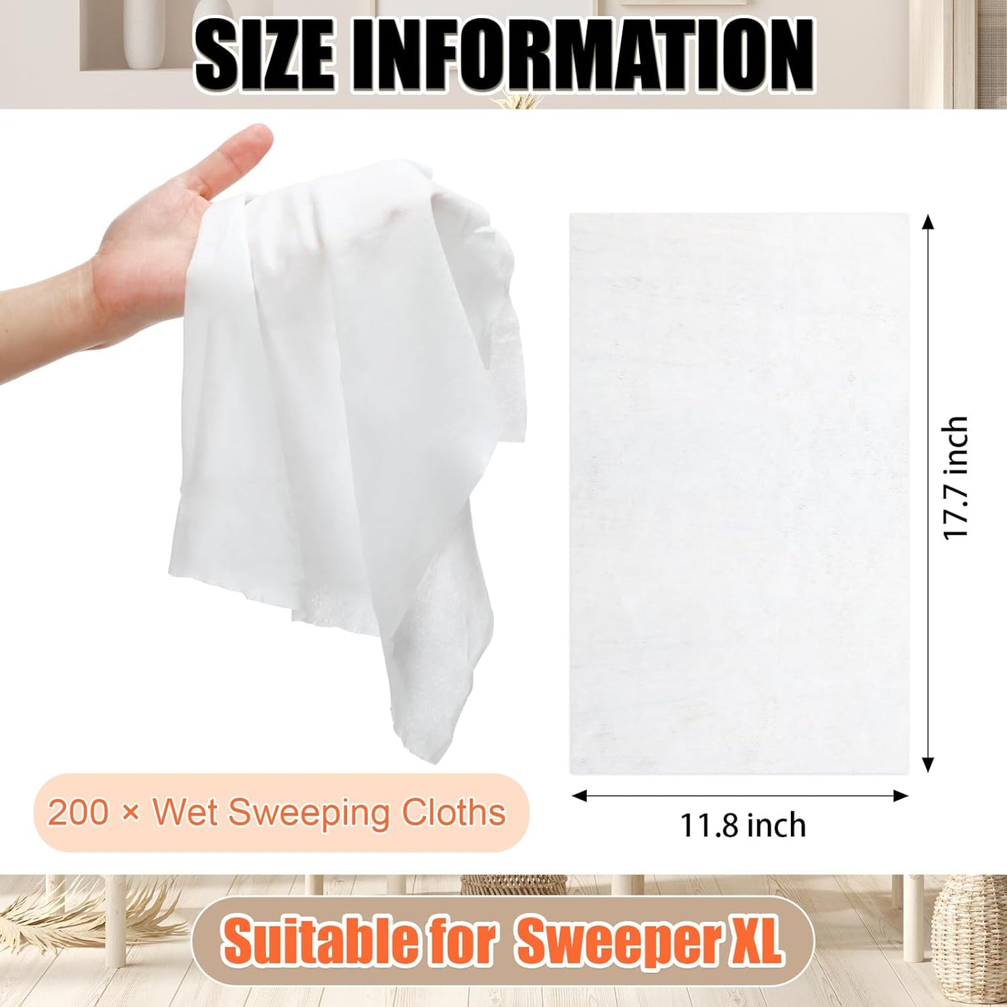 200 Counts Sweeper Wet Mopping Cloths 17.7 x 11.8'' X Large Wet Mop Pads Refills XL Disposable Floor Wipes Duster for Sweeping Scrubbing Cleaning Dry Wood Hardwood Tile