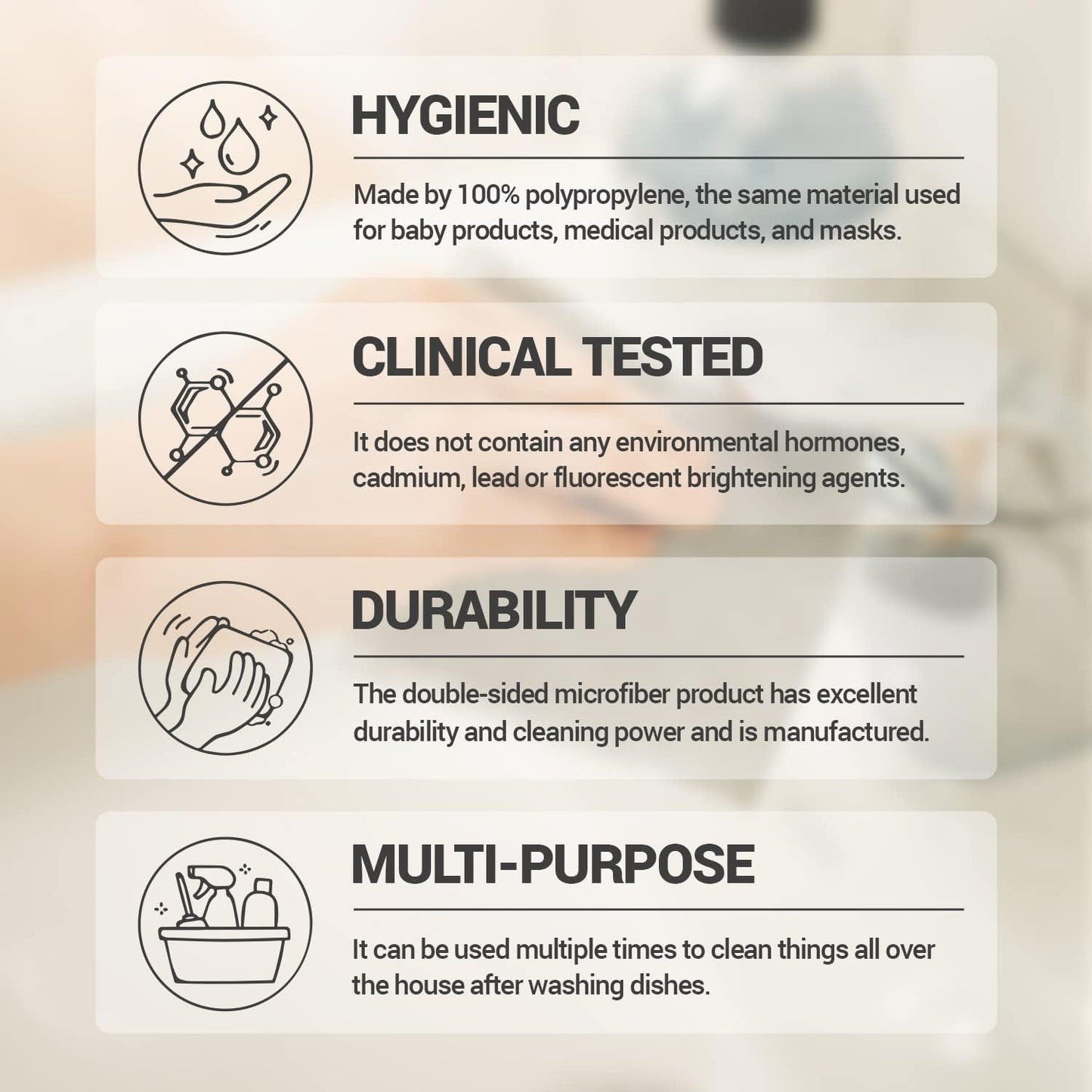 DEARCUS Gray One Day Scrubber - No Odor Dishcloths for Washing Utensils, Cookware, & Cooktop – Multipurpose Lint Free Cleaning Cloths for Kitchen Made of PP - for One Day Use, 1 Pack 60 Sheets