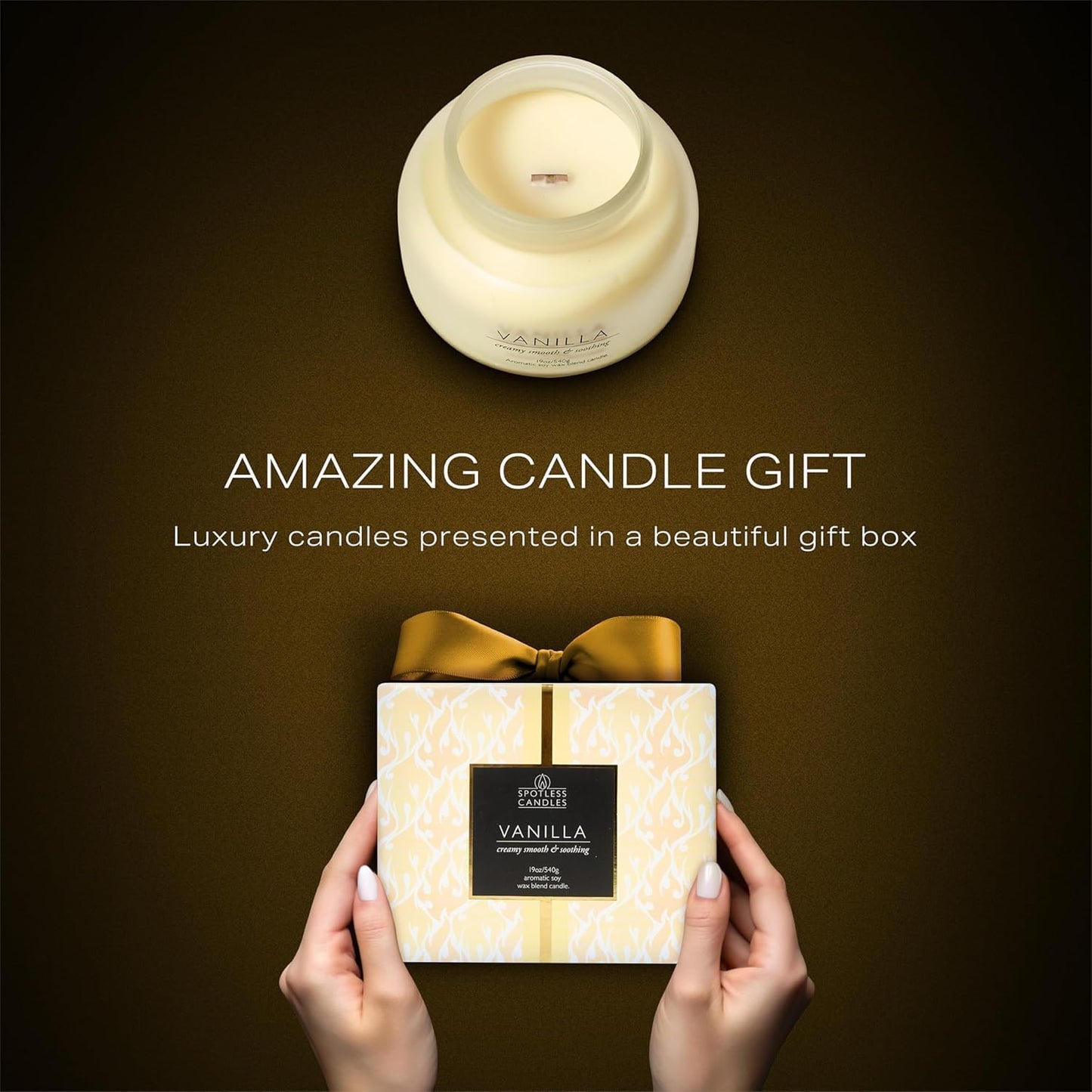 Volcano Vanilla Candle 19oz:- with a Crackling Wooden Wick in Large 4" x 5" Large Elegant White Glass Jar in a Presentation Gift Box and Protective Shipping Box