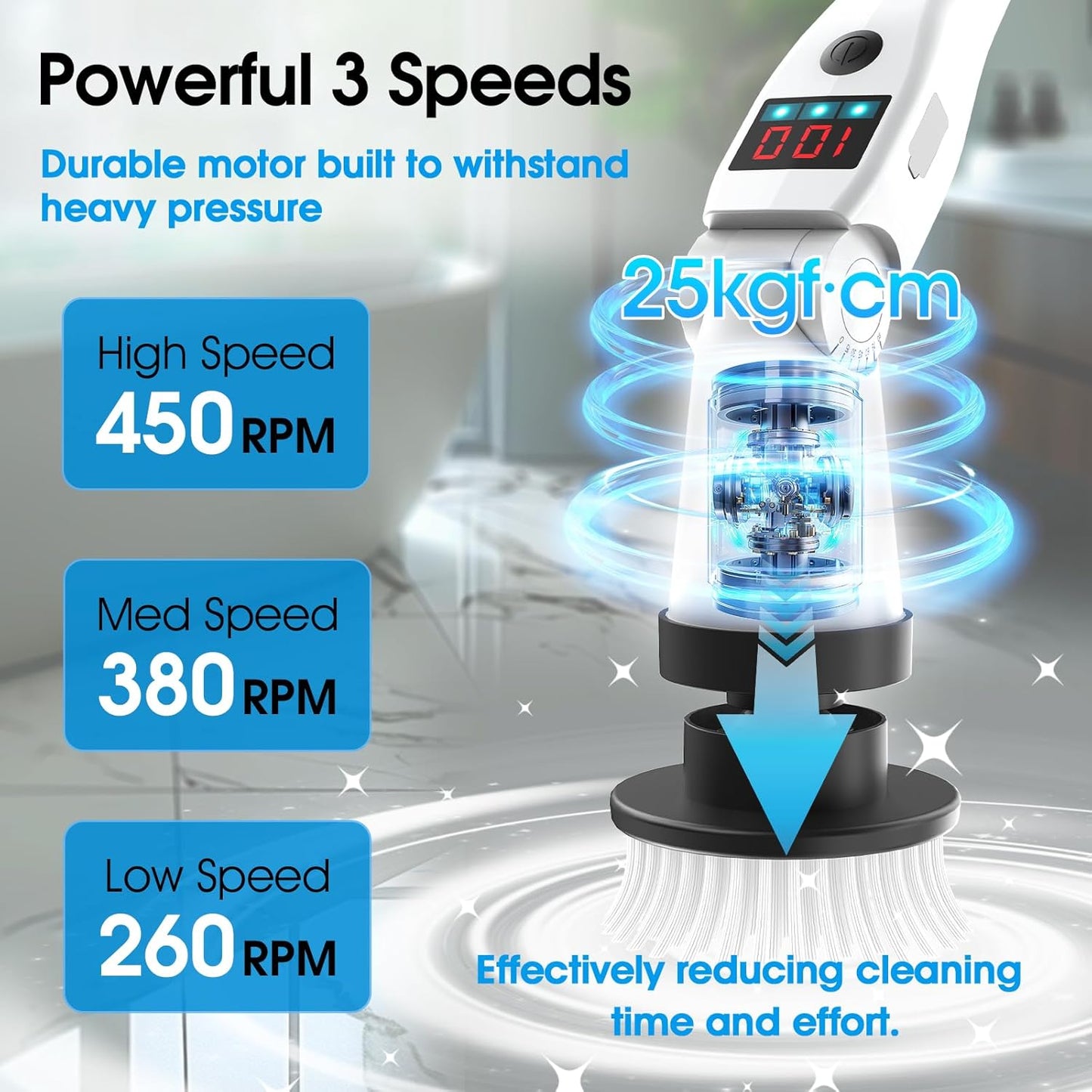 Electric Spin Scrubber, Shower Scrubber with Long Handle & 3 Speeds, 5200mAh Rechargeable Cordless Power Scrubber, Retractable & Adjustable Angle Spin Brush for Cleaning Bathroom/Tub/Floor/Tile