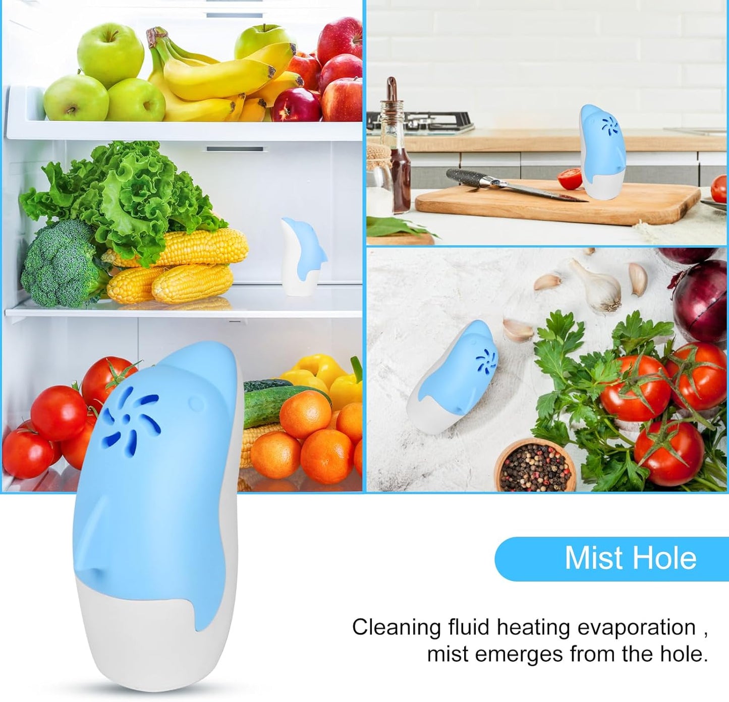 Asltw Upgrade Cute Fridge Deodorizer, Dolphin Fridge Cleaner, Freezer Odor Freshener, Add Baking Soda Reusable Fun Kitchen Gadgets (Blue)