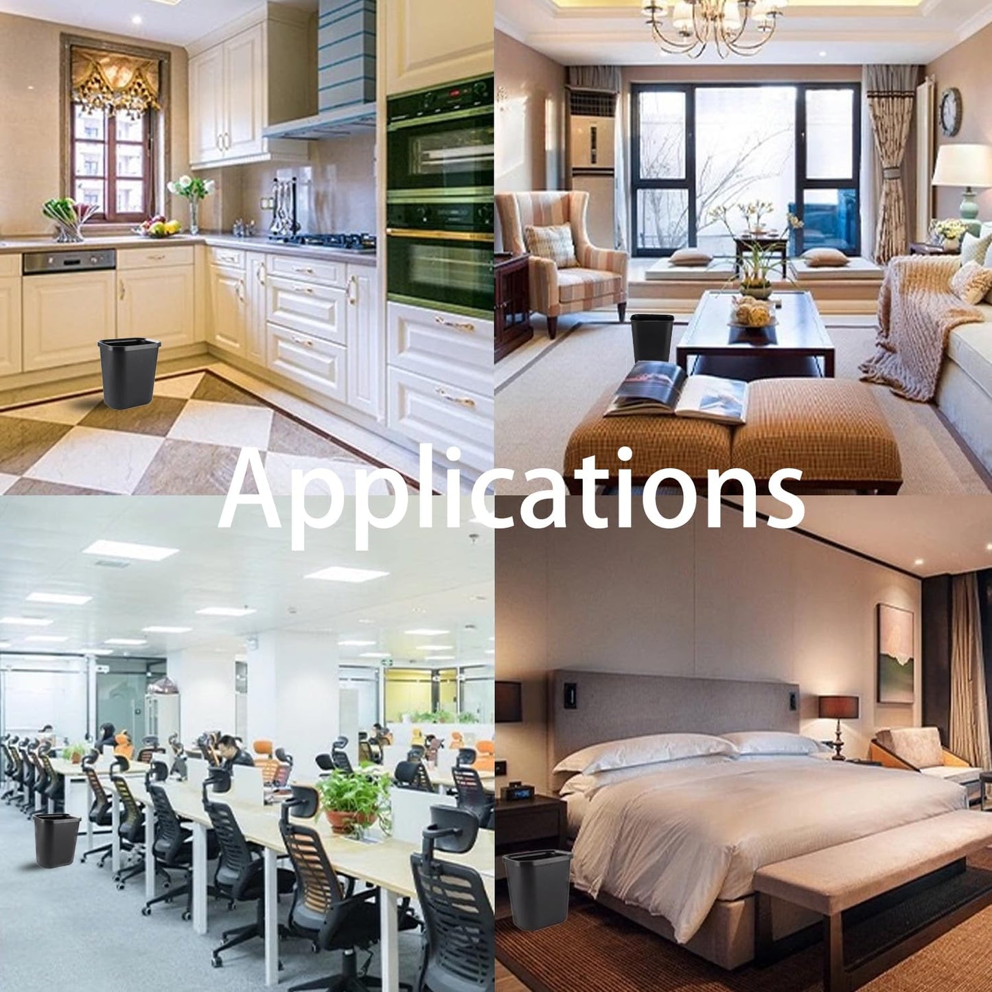 Black Small Trash Can 4Pack, 2Gallon/8 L Plastic Office Trash Can Garbage Can Under Desk, Trash Cans for Bedroom, Office and Kitchen, Bathroom Trash Can Fits Narrow Space, Plastic Trash Can