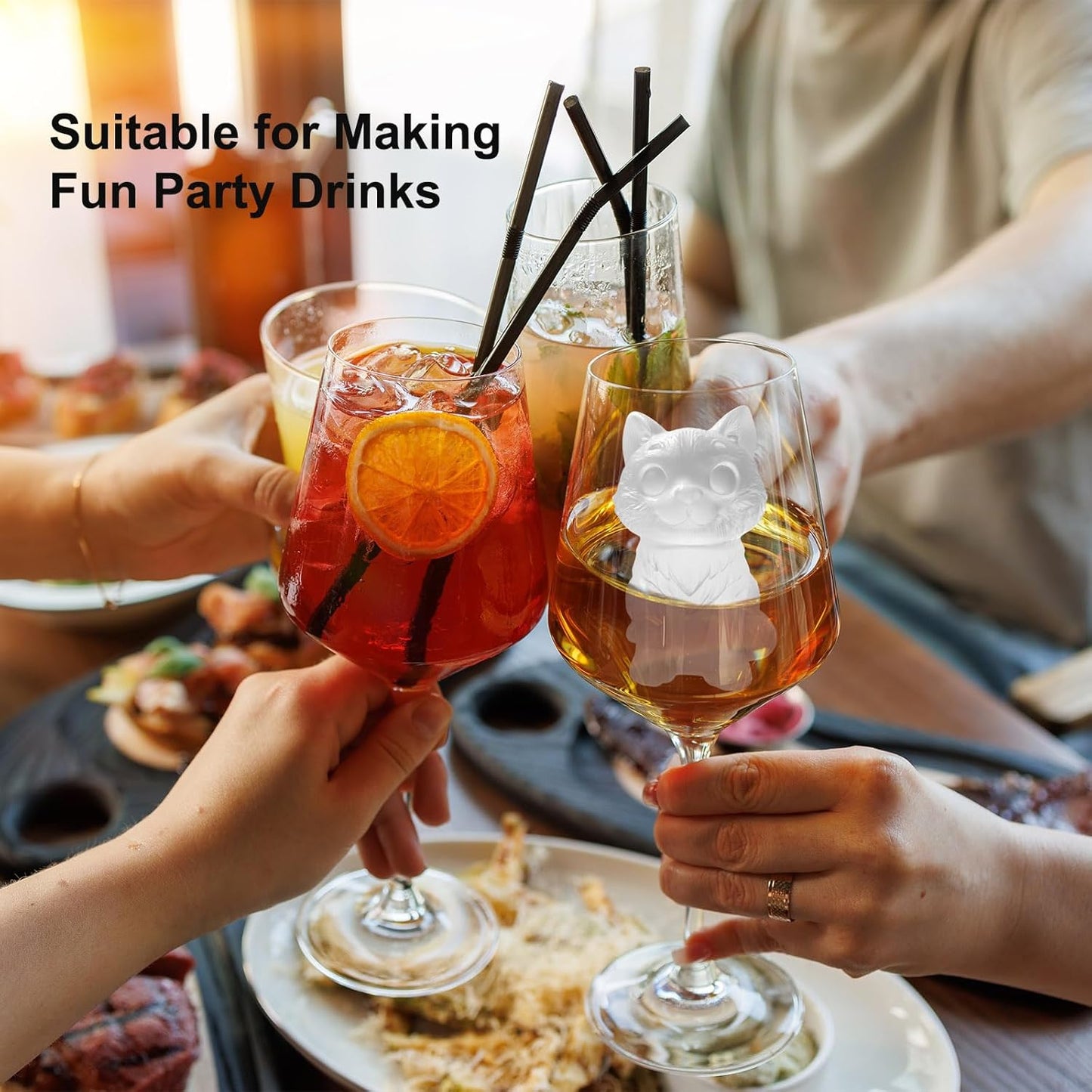 3D Cat Ice Cube Silicone Molds Tray for Whiskey, Cocktail, Drink Decor, Bar; Rich Details. Cute Kitty Gifts for Women Kids Girls Boys, Fun Animal Shape Soap Epoxy Resign Mold; 2 Pack