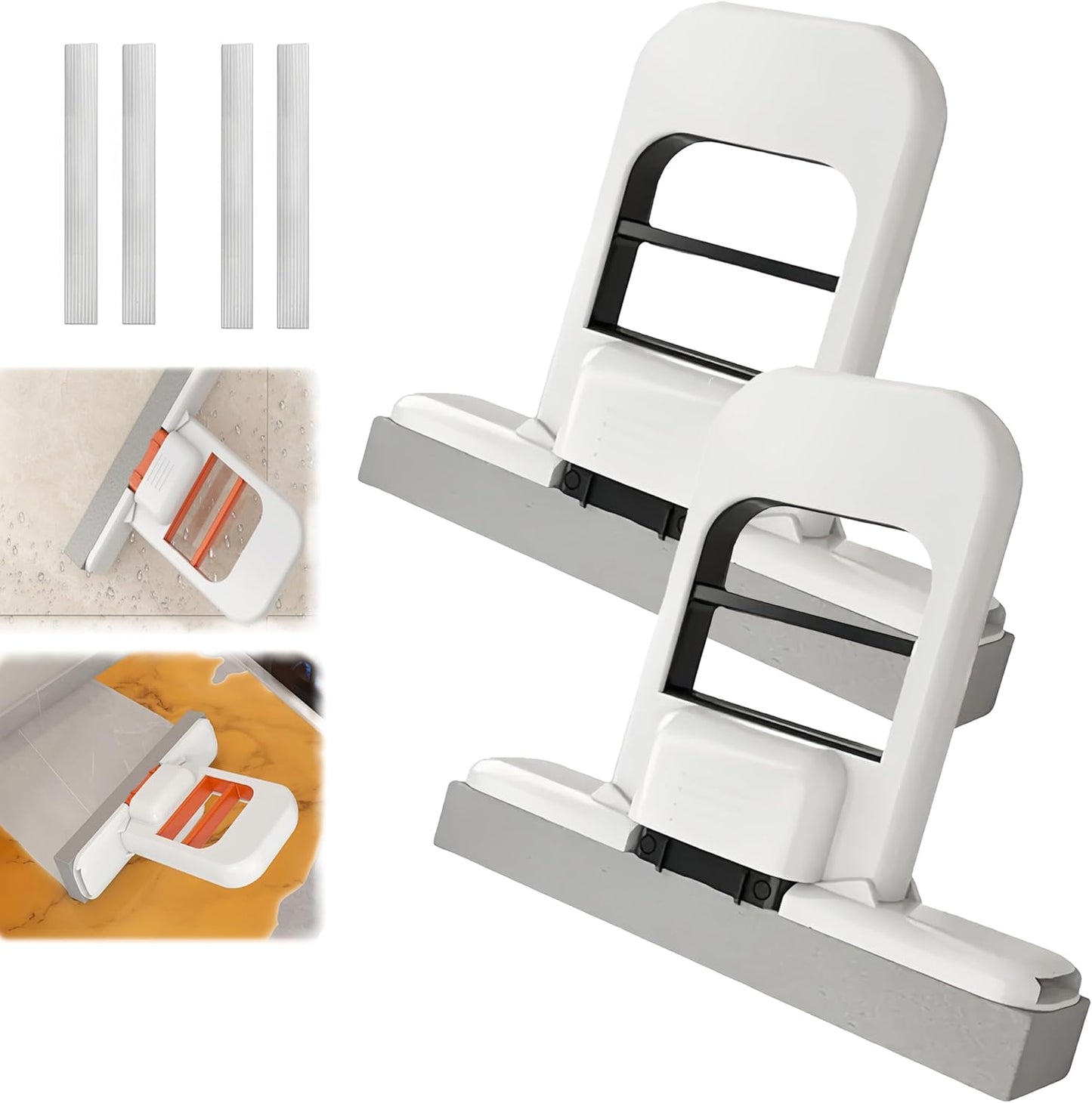 Mini Foldable Desktop Mop, Portable Cleaning Sponge Mop Self-Squeeze Sponge Cleaning Tool for Wet Dry Use on Kitchen Countertops Glass Bathroom Car (2 Pcs Gray)