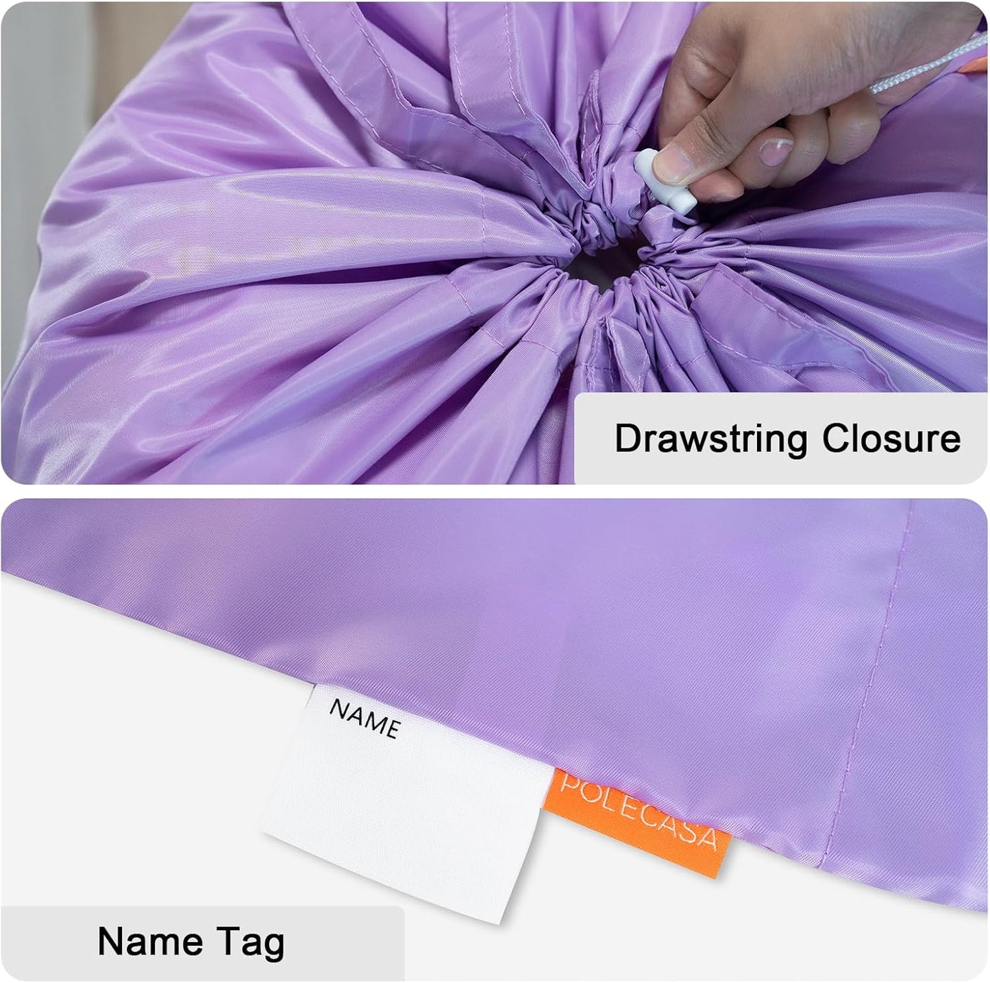 Polecasa Heavy Duty Large Laundry Bag with 130gsm Tear Resistant Fabric and Handles, Easy to Carry Durable Dirty Clothes Drawstring Bag, Perfect for College Dorm, Travel, 2 Pack 28”x36”,Purple