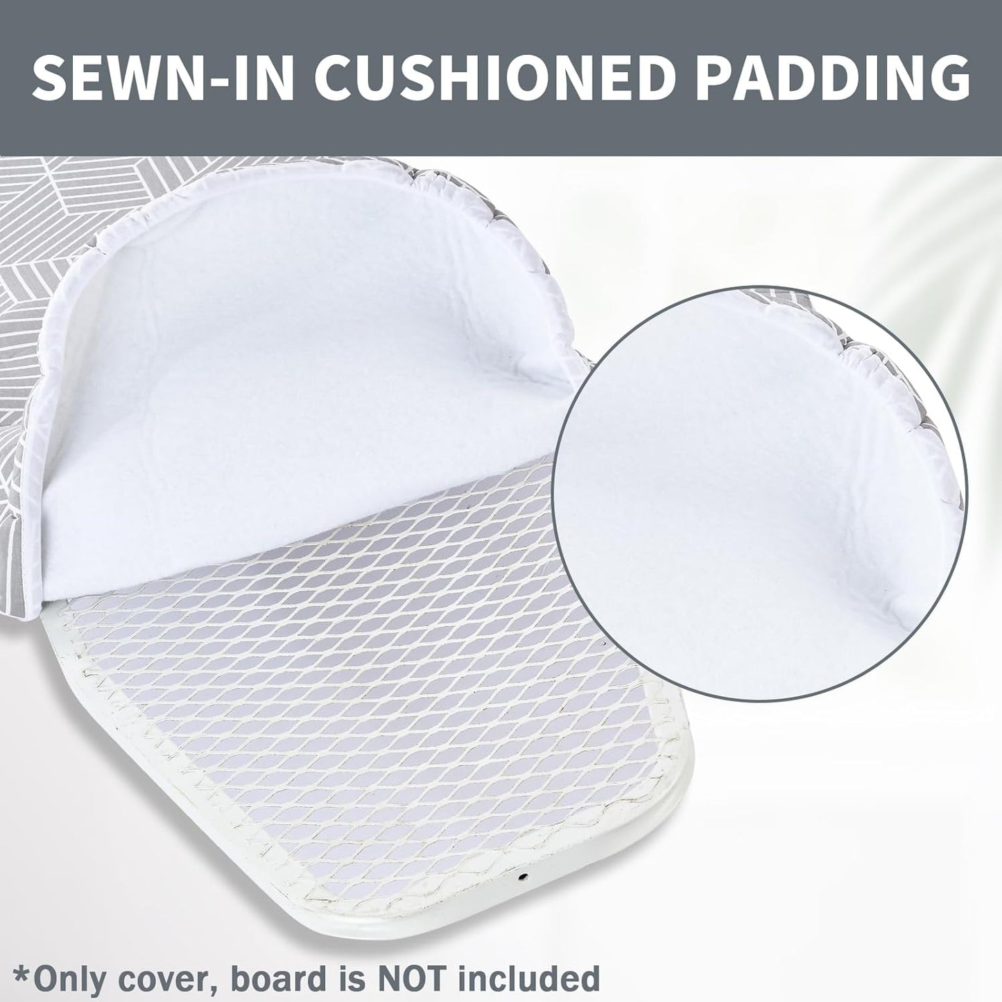 Over The Door Ironing Board Cover 13 x 37 inch, Small Iron Board Cover w Heat Reflective 3 Layers Thick Padding with Hook and Loop Fasteners (Gray Cube)