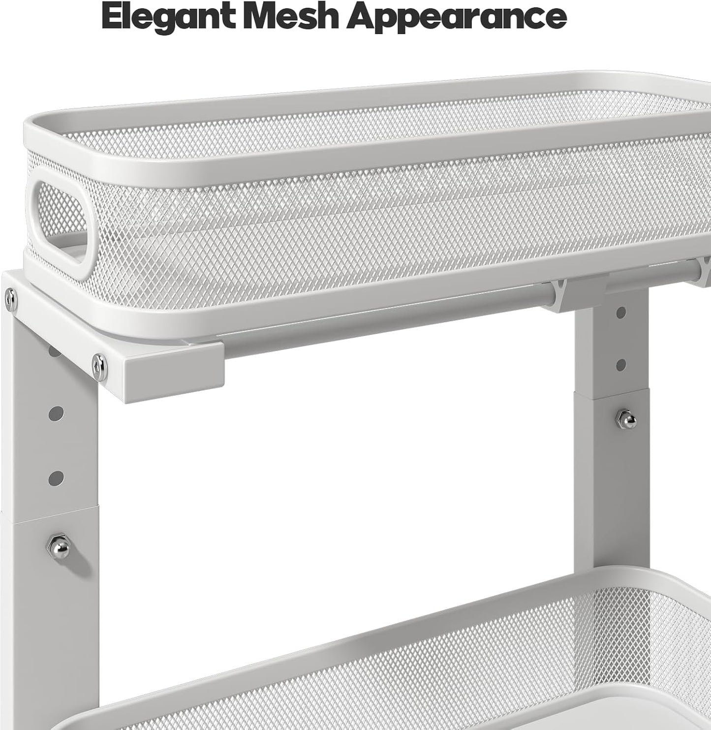 2 Pack Under Sink Organizer With Smooth Cylindrical Rail,2-Tier Pull Out Multi-Purpose Cabinet Storage for Bathroom&Kitchen,Height Adjustable,Rust-resistant Coating-White