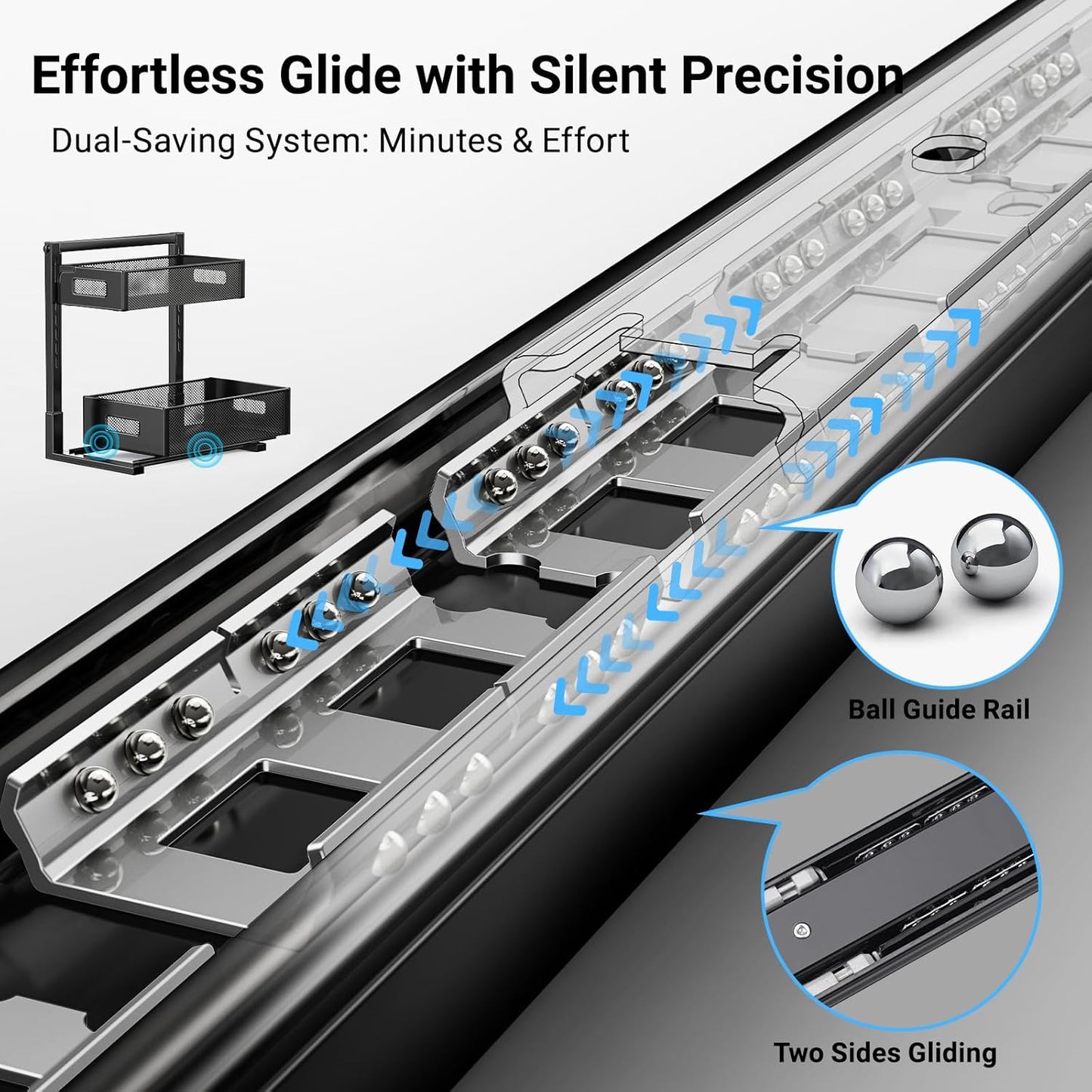 Under Sink Organizer, Metal Under Sink Organizers and Storage, Slide Out Pull Out Cabinet Organizer for Kitchen, Bathroom, Pantry, Laundry, Study, Black