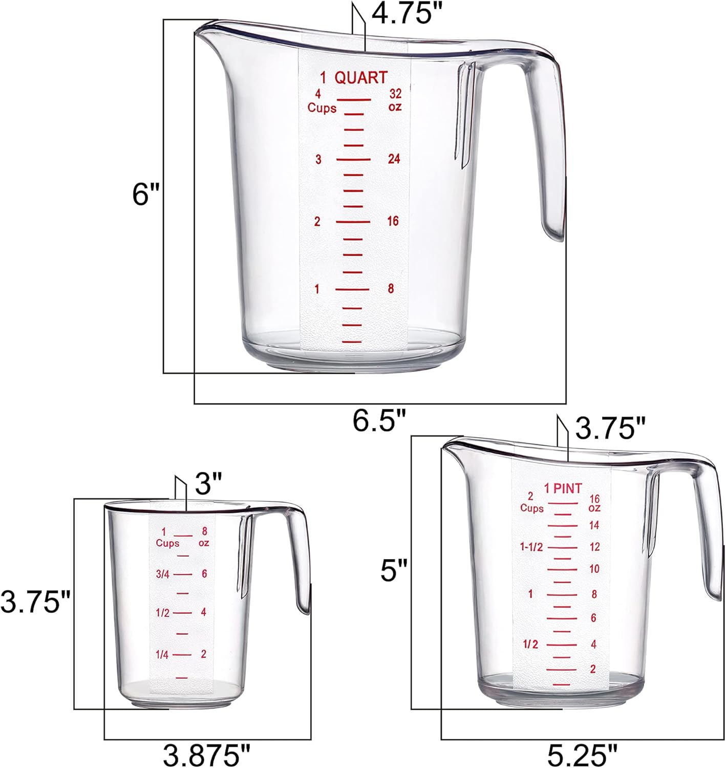 Amazing Abby - Melissa - Plastic Measuring Cups (3-Piece Set), Food-Grade Measuring Jugs, 1/2/4-Cup Capacity, Unbreakable, Stackable, Dishwasher-Safe, Great for Oil, Vinegar, Flour, and More