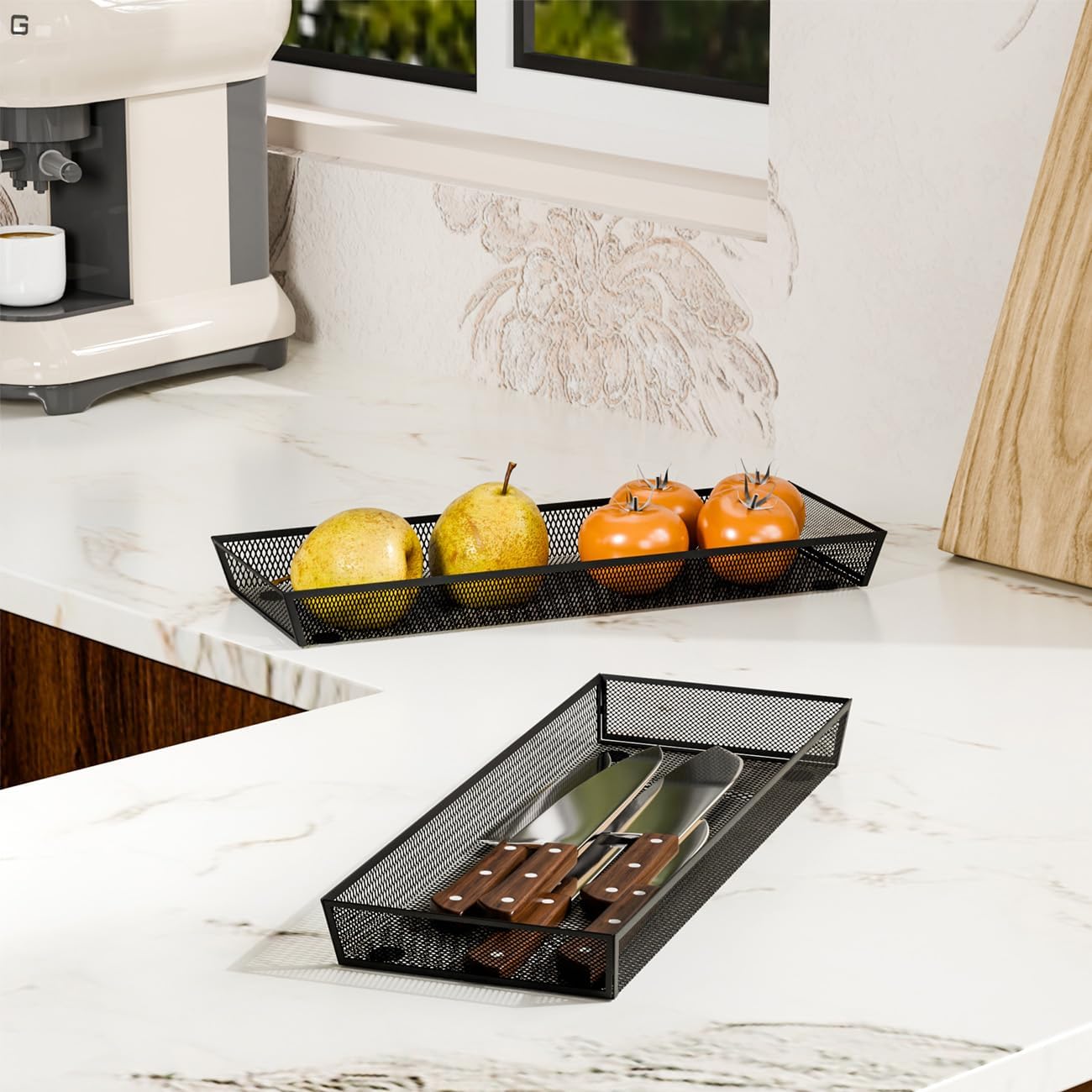 BYCY Silverware Drawer Organizer, Mesh Utensil Organizer for Kitchen Storage, Black Steel Metal Mesh Tray for Flatware Fork Spoon Knife… (15 * 6-4P-Black)