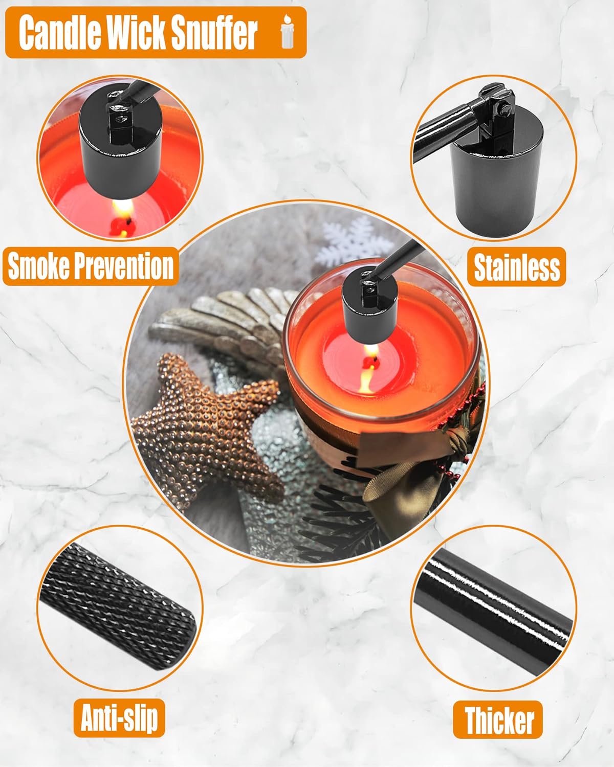 4 in1 Candle Accessory Set with Storage Tray Plate, Candle Wick Trimmer, Candle Wick Snuffer, Candle Wick Dipper, Storage Tray Plate, Great for Scented Candles Lovers (Silver Black)