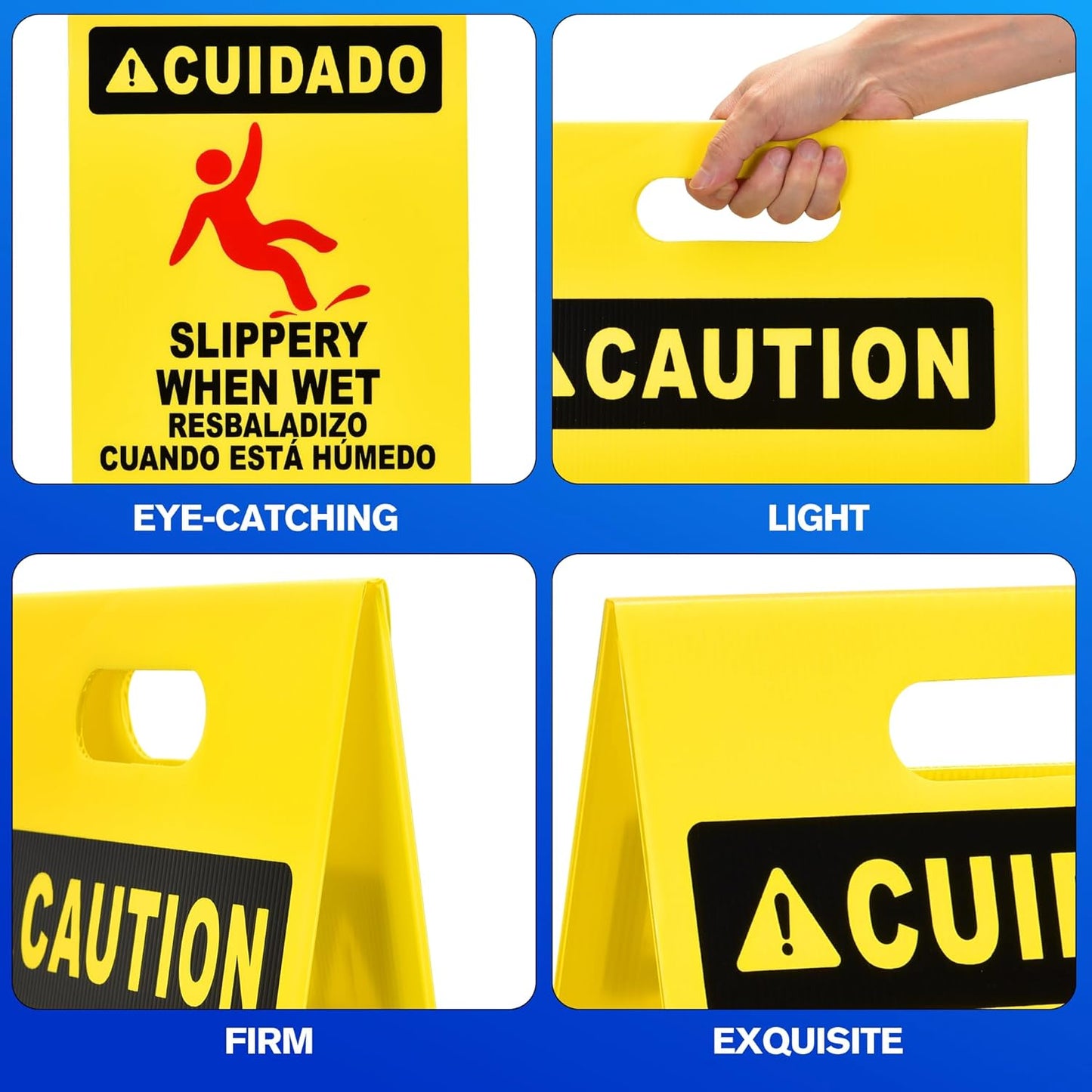 MATTHEW CLEANING 19'' 2 Pack,Industrial Wet Floor Sign 2-Sided Durable Corrugated Plastic Birght Yellow Multilingual Saety Warning Signs Commercial Caution Wet Fold-out Floor Signs For Indoors Only