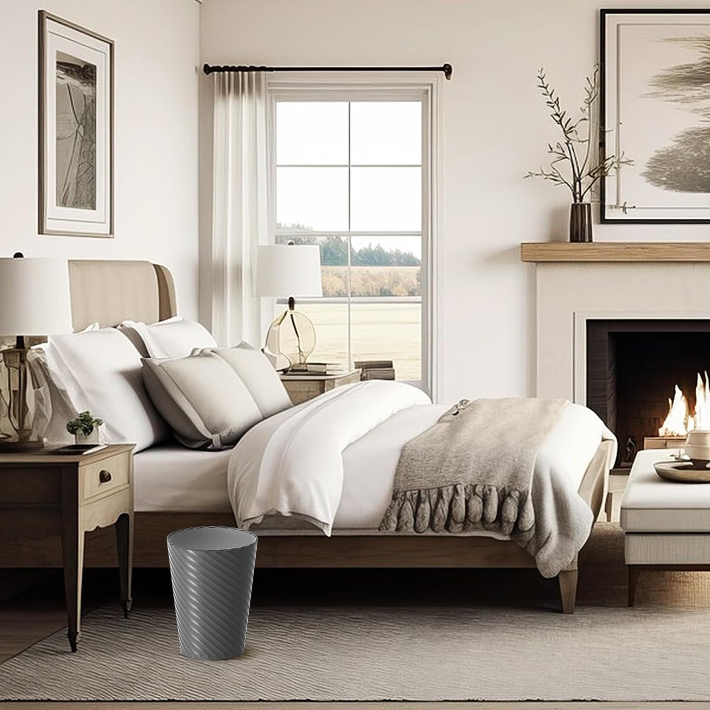 Bathroom Trash Can, 3 Pack 1.8 Gallons Small Trash Can with Trash Bags, Bathroom Garbage Can, Plastic Trash Bin, Round Waste Basket for Bedroom, Office, Room (White Black Grey)