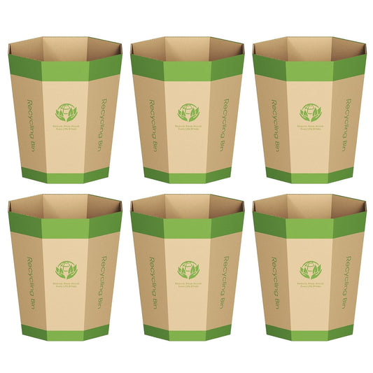6-Pack Cardboard Trash Can – Foldable, Recyclable, Plastic-Free & Reusable Small Waste Paper Basket - Garbage Bin Perfect for Office, Bedrooms, Home, Events & Outdoor Activities (2.1 Gallon)