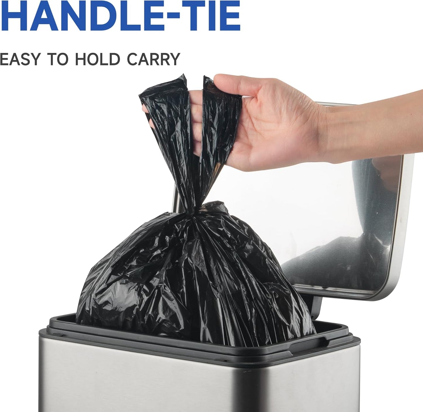 Small Trash Bags with Handles 4 Gallon 50 Count Black - Ocean Plastic Upcycling - Plastic Garbage Bags, Can Bin & Waste Basket Liner for Kitchen, Bathroom, Office and Pets