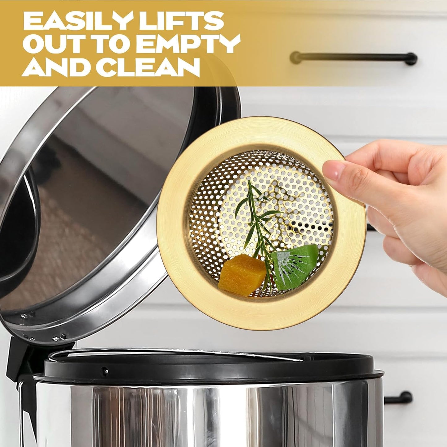 Retisee 2 Pcs Sink Strainer Stainless Steel Kitchen Sink Drain Strainer Basket Cover Mesh Hair Food Catcher, Large Wide Rim of 4.4 Diameter(Brushed Gold)