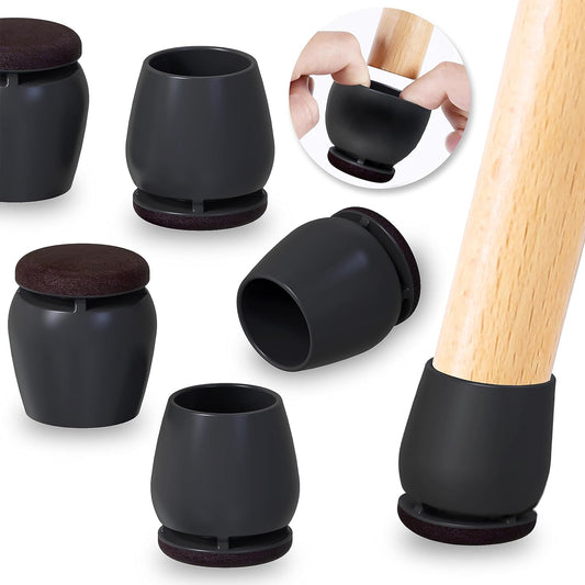 Ezprotekt 24 Pcs Round Silicone Chair Leg Floor Protectors for Wood Floors, Felt Furniture Pads Caps, Bar Stool Leg Floor Protectors Covers for Dining Table Chair (L Fit 1.1"-1.3", Black)