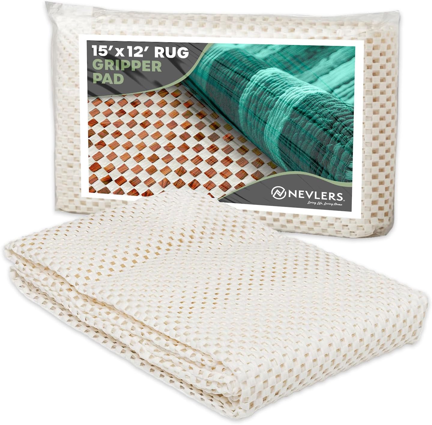 Nevlers 12'x15' Anti Skid Rug Gripper for Hardwood Floors & Other Surfaces | White PVC Foam Non Slip Rug Pad | Open Weave Anti Slip Rug Grips | Non Slip Rug Grippers & Rug Stoppers to Prevent Sliding