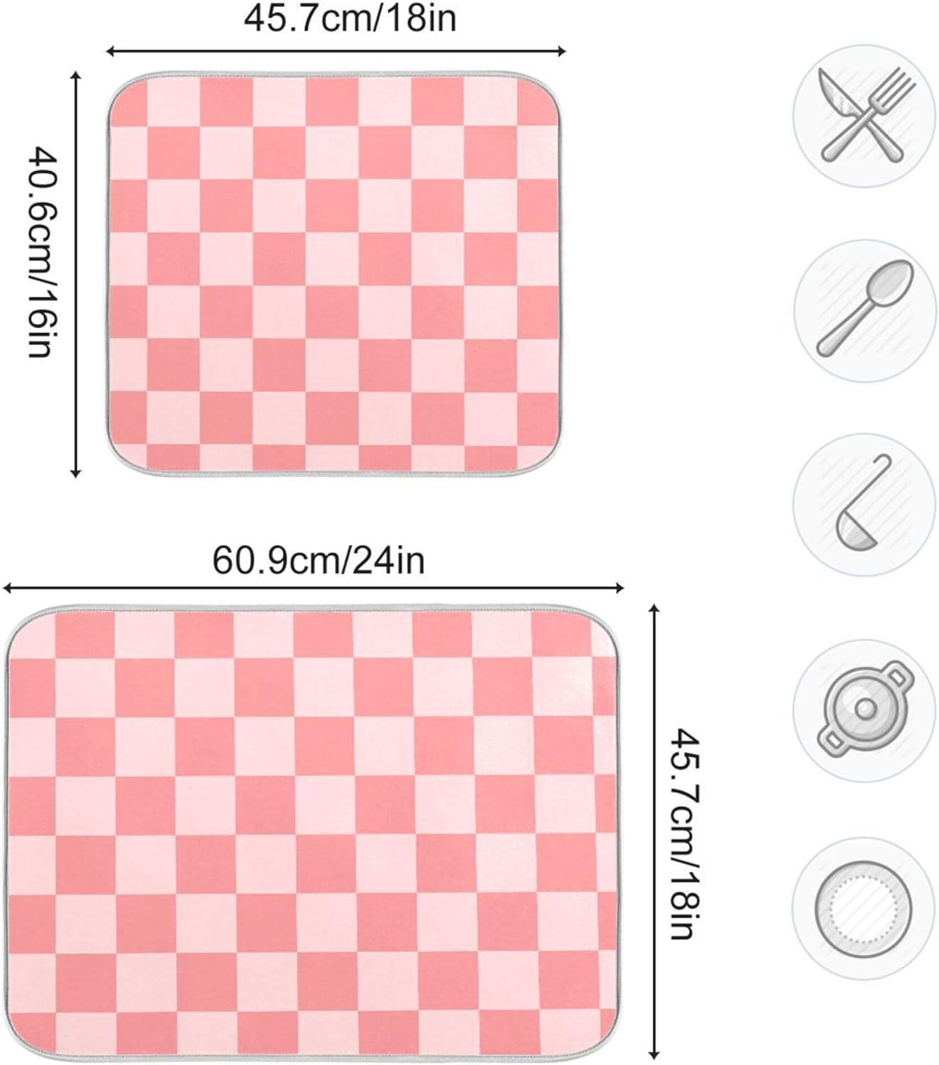 Buffalo Plaid Pink Dish Drying Mat for Kitchen Countertop 16x18 Chessboard Rectangle Small Drying Mat Reusable Quick Dry Dish Sink Absorbent Mats Dishwasher Easy Clean Decorative Home Essentials