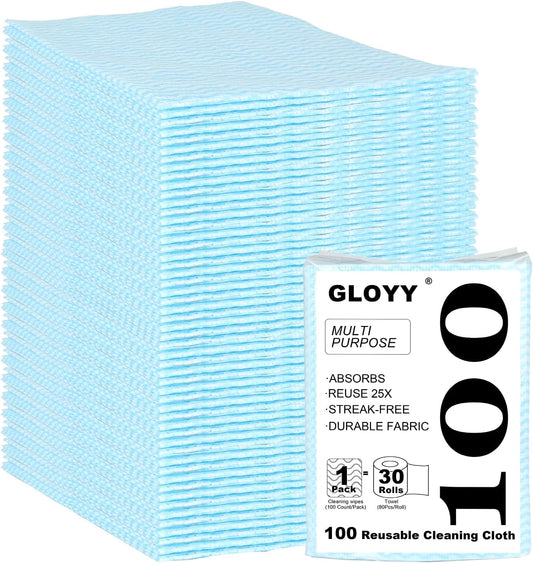 100 Count Disposable Cleaning Towels and Dish Cloths,Super Absorbent Dishcloths,Multi-Surface Cleaning Wipes for Kitchen Dishes, Windows, Bathroom (Blue)