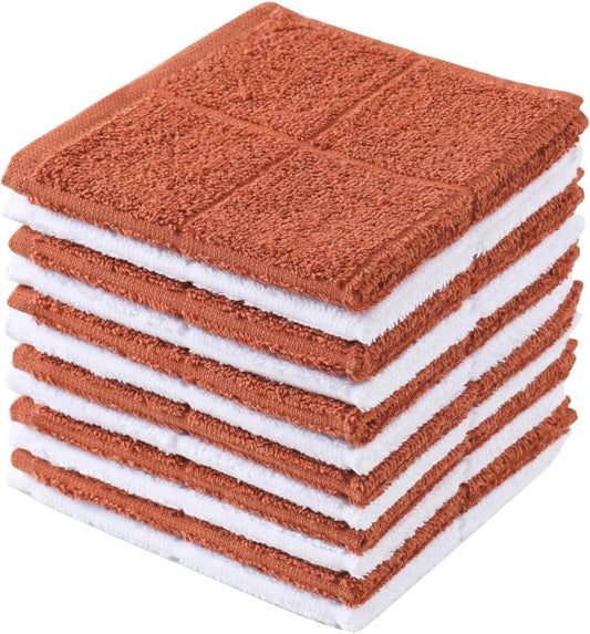 Glynniss Dishcloths Kitchen Highly Absorbent Dish Rags 100% Cotton Dish Cloths for Washing Dishes, Cleaning (Rust White, 11x11)