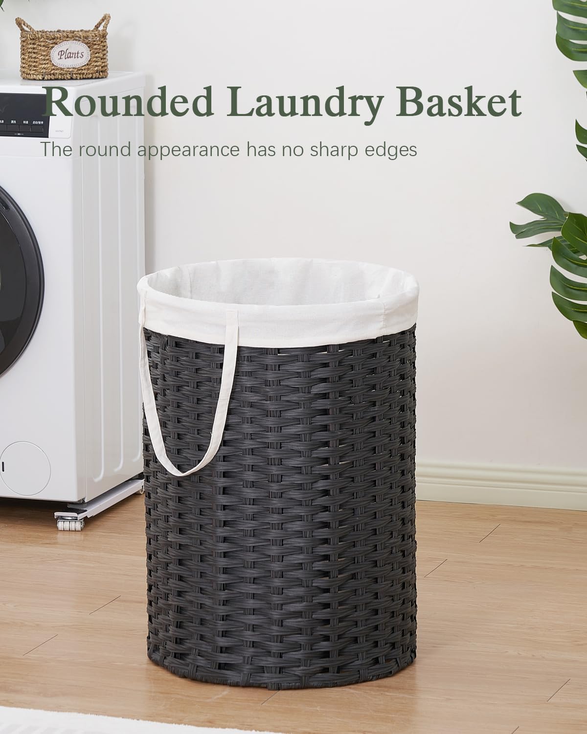 Laundry Basket Round Rattan Laundry Hamper 29.1 Gal (110 L) Handwoven Large Wicker Basket with Handles, Wicker Hamper with Removable Bags and 2 Mesh Bags for Bathroom Living Room Black