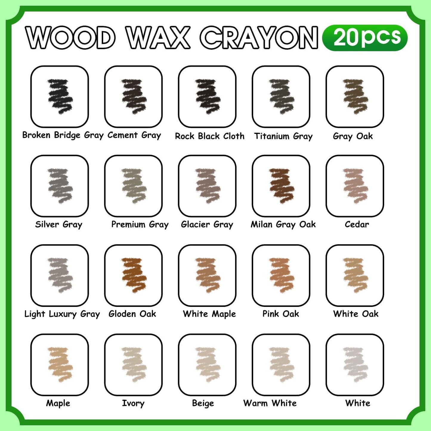 Furniture Markers Touch Up, 20 Colors Wood Filler Sticks, Wood Wax Crayons for Repairing Scratches, Scuffs, Cracks, Holes on Furniture, Floors, Cabinets, Tables, and Doors - Common Series