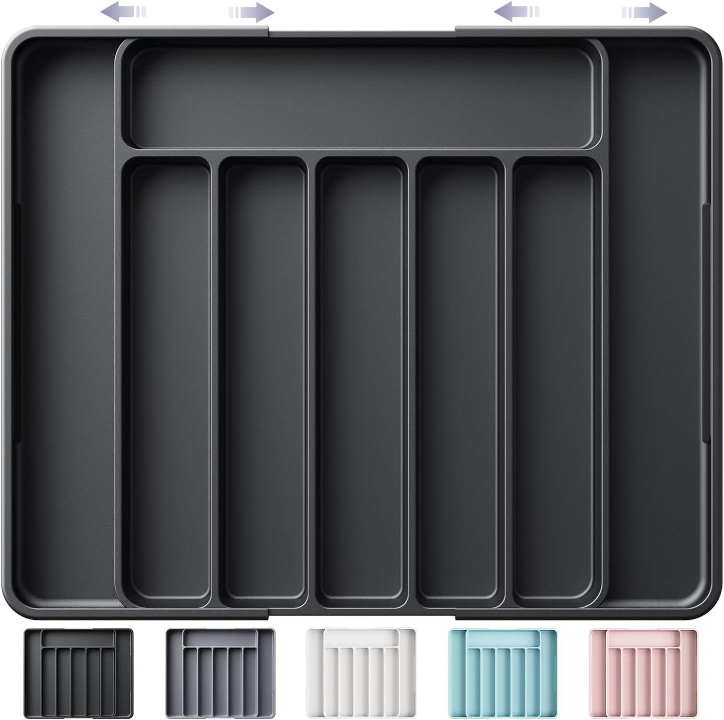 Kitsure Cutlery Drawer Organiser for Kitchen - Adjustable Cutlery Tray for Effortless Utensil Sorting, Versatile Kitchen Storage & Organisation Solution, 13.70" x 1.54" x 10.94"~20.08", Black