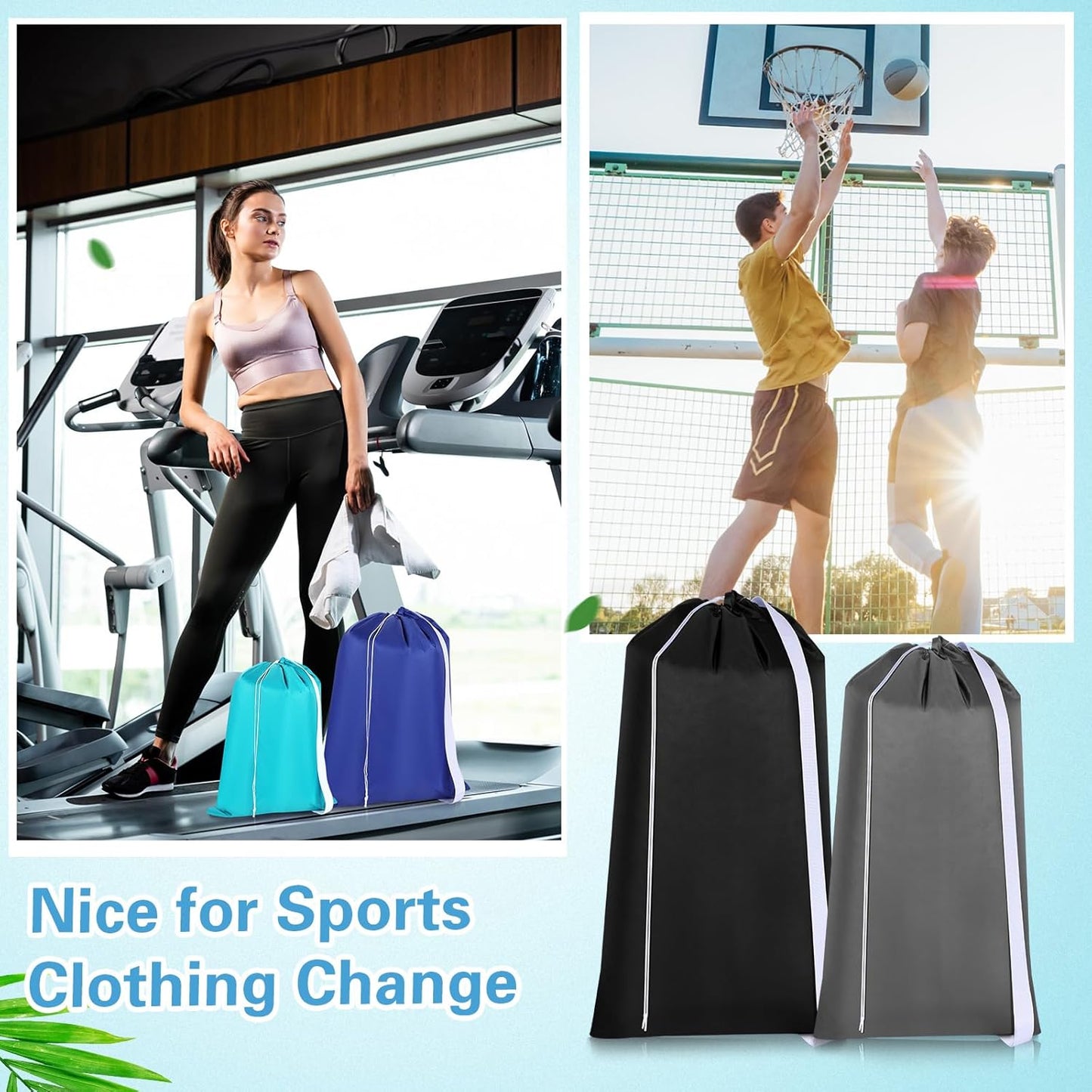 10 Pcs Nylon Extra Large Laundry Bag with Strap Travel Laundry Bags with Drawstring Closure Portable Cloth Bag for College Dorm Apartment Dwellers(Dark Color,Assorted Sizes)