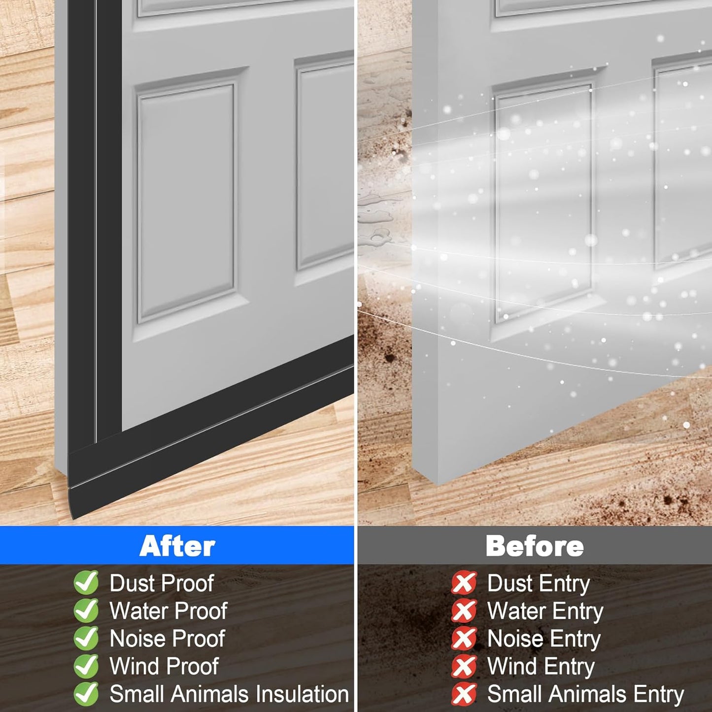 ToLanbbt Weather Stripping Silicone Door Seal Strip 3 in x 20 ft Door Draft Stopper Self Adhesive Tape, Side & Bottom Gaps Insulation Strip for Glass Shower Sliding Window, Black