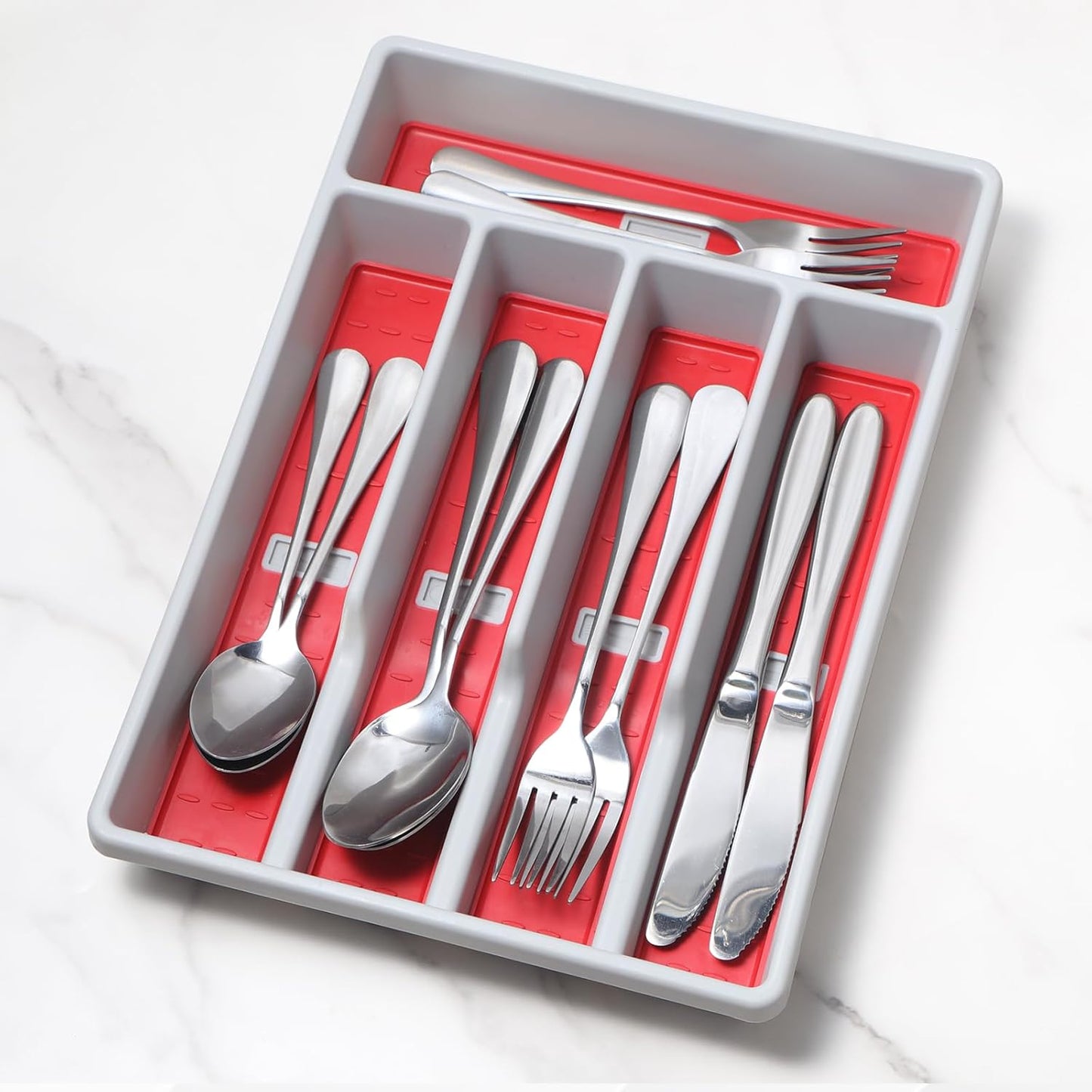 Silverware Organizer with Cutlery Icons，Silverware Tray for Kitchen Drawer，Flatware Tableware Cultery Drawer Organizer Utensil Organizer with Non-slip TPR Linings，Kitchen Organization Essentials