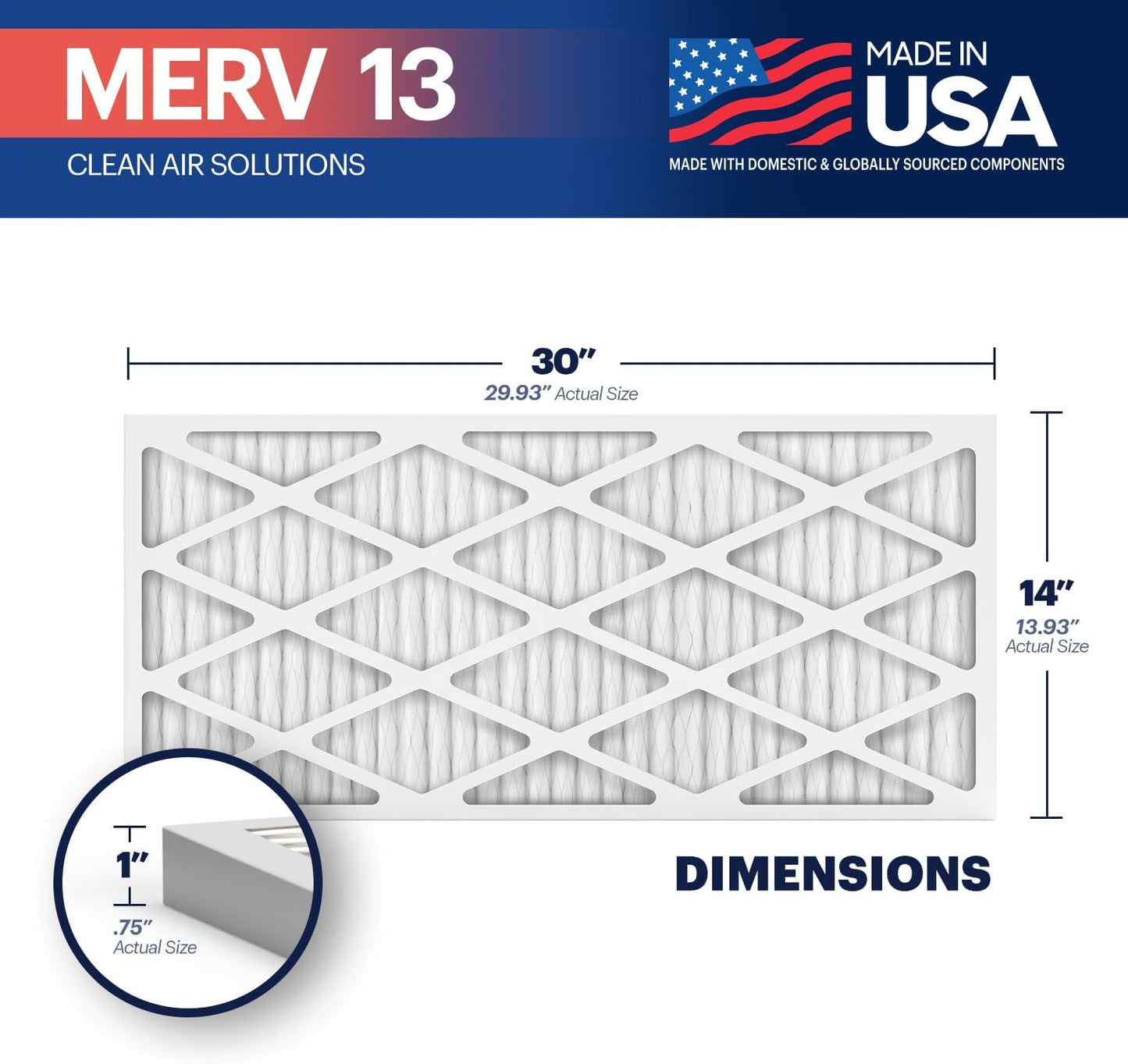 BNX TruFilter 14x30x1 Air Filter MERV 13 (4-Pack) - MADE IN USA - Electrostatic Pleated Air Conditioner HVAC AC Furnace Filters for Allergies, Pollen, Mold, Bacteria, Smoke, Allergen, MPR 1900 FPR 10