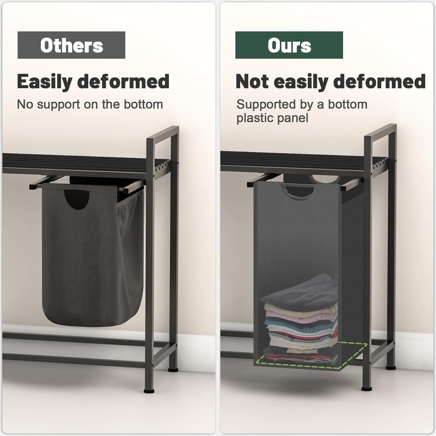 Laundry Hamper, Laundry Sorter with 3 Pull-Out Removable Oxford Fabric Bags Cloth Laundry Basket 3 x 10 Gallons (Grey and Charcoal Black)