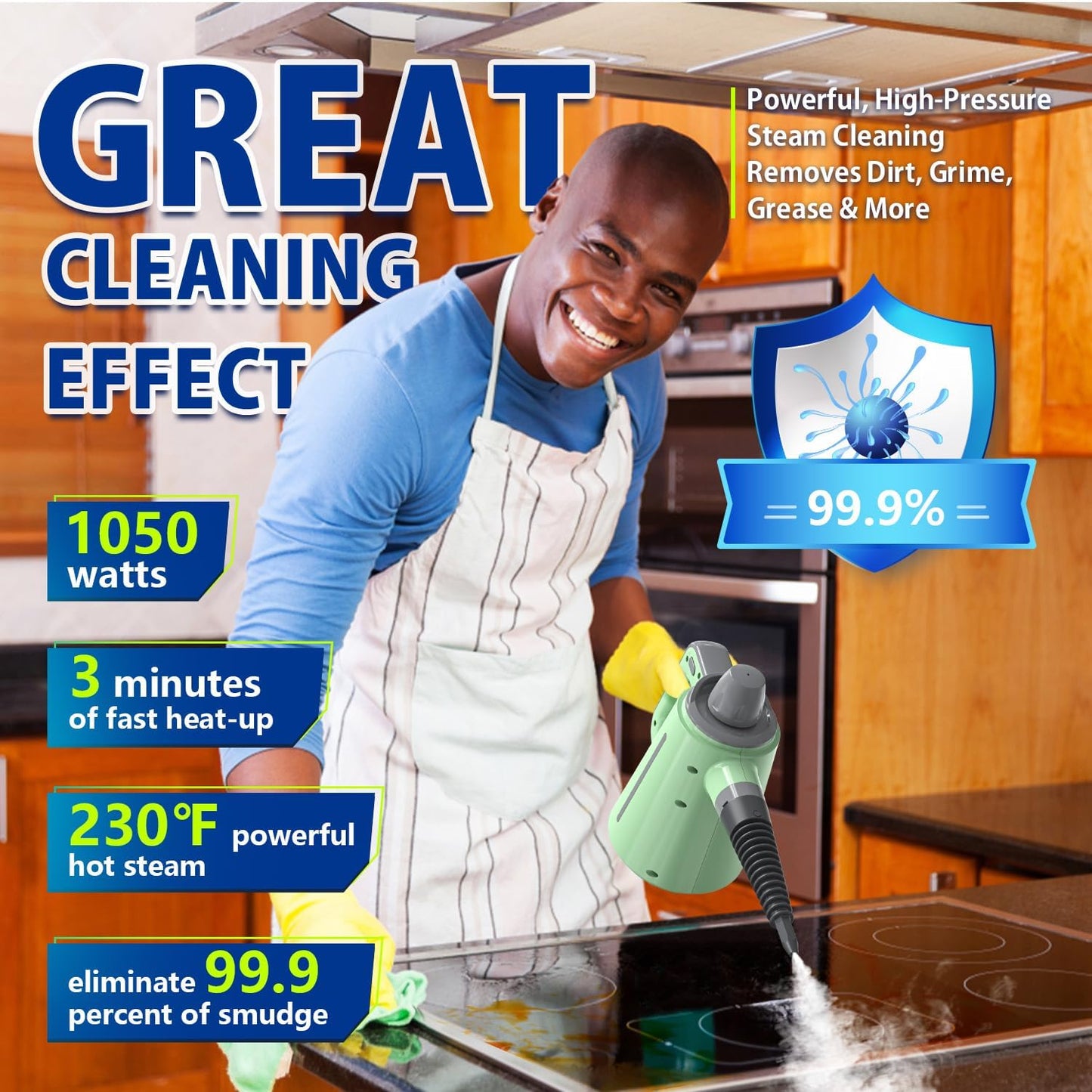 VeRosky Handheld Steam Cleaner, Pressurized Multi-Surface Steam Cleaner for Home Use with 10pcs Tools and Safety Lock to Remove Grime, Grease, Steamer for Cleaning Floor, Upholstery, Grout and Car