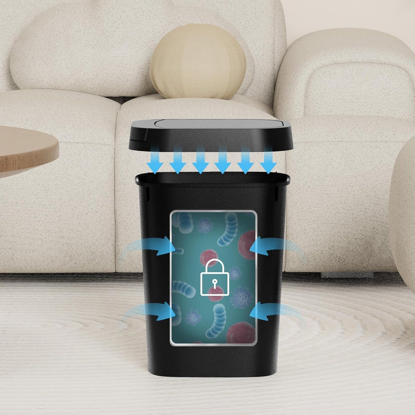 3 Pack Bathroom Small Trash Can with Lid, 2.6 Gallon Slim Garbage Bin with Pop-Up Lid, 10L Plastic Wastebasket for Bedroom, Office, Kitchen, Toilet (Black)